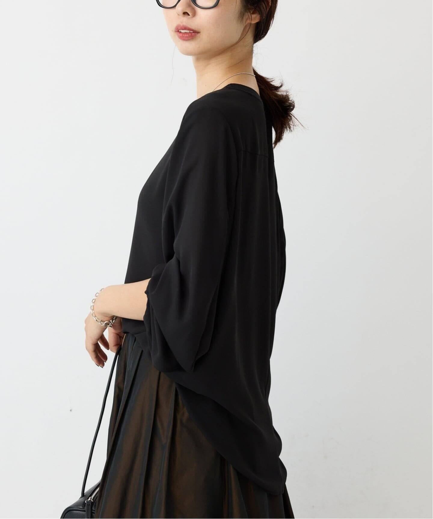 イエナ 25AW ジョーゼットリブネックブラウス プルオーバー シアー シルク混 IENA - イエナ 25AW ジョーゼットリブネックブラウス プルオーバー