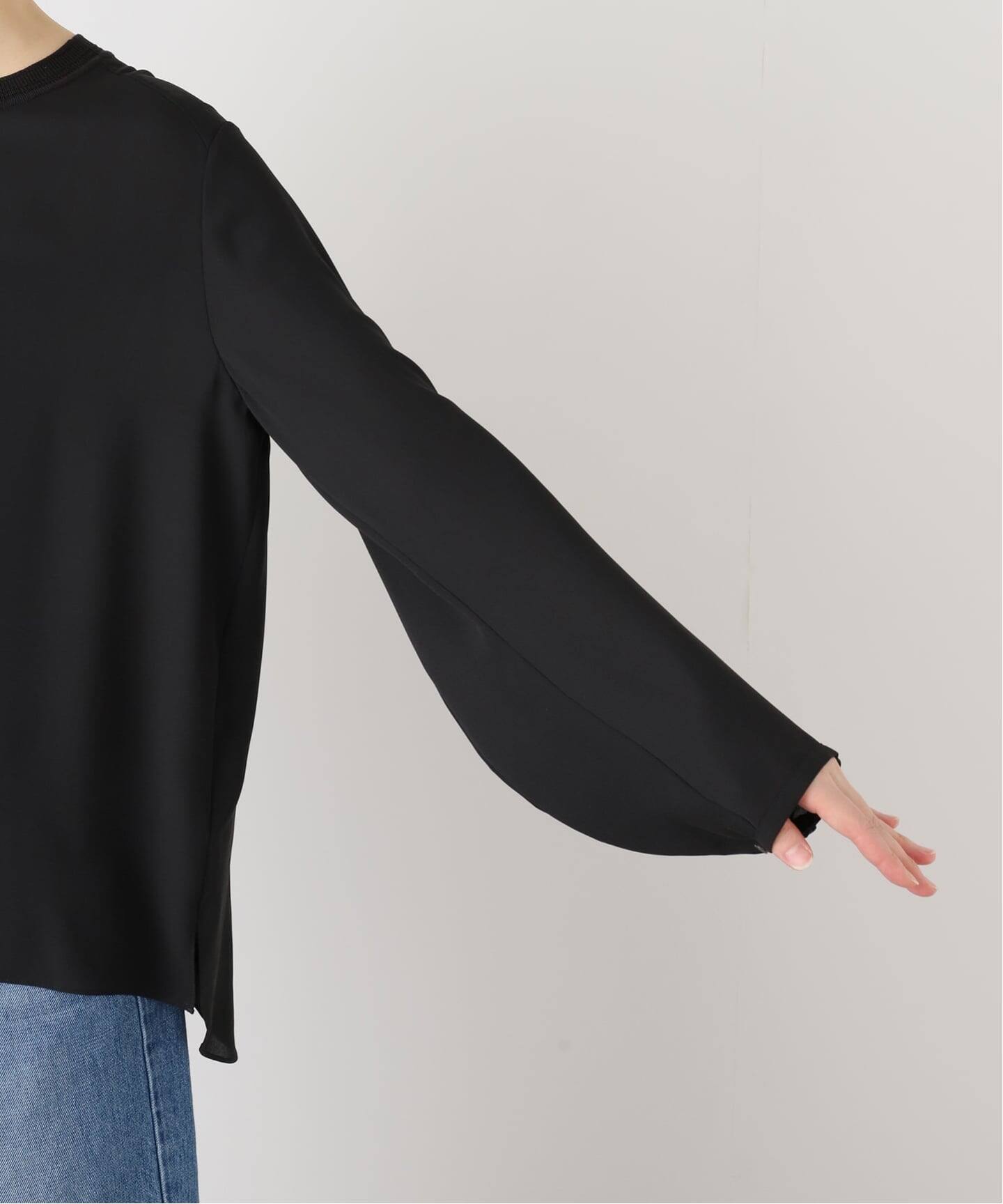 イエナ 25AW ジョーゼットリブネックブラウス プルオーバー シアー シルク混 IENA - イエナ 25AW ジョーゼットリブネックブラウス プルオーバー