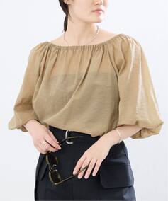 イエナ／毎年定番品／半袖サテンボートネックフレンチスリーブブラウス 