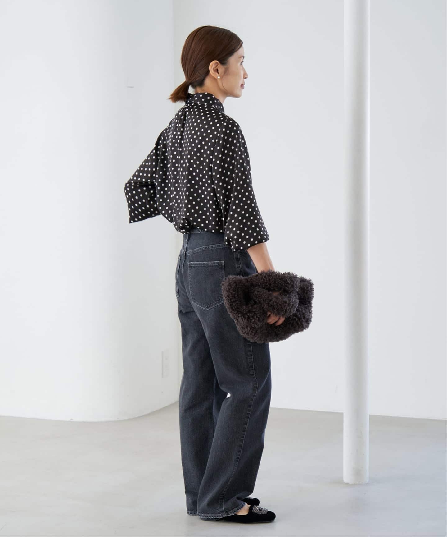 WEB限定/追加4予約》サテンドットタイ付ブラウス（シャツ／ブラウス