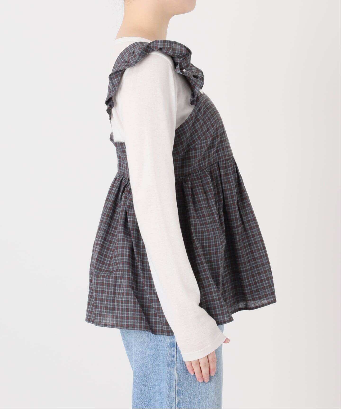 美品イエナチェック柄チューリップ袖ブラウス ブラック BLACK チェックキャミブラウス（シャツ／ブラウス）｜IENA（イエナ）の