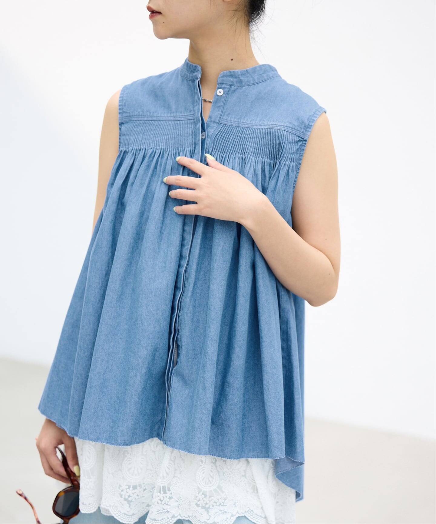【新品】AAYUSHI アユーシ　デニムピンタックブラウス AAYUSHI/アユーシ デニムピンタックブラウス SGN070150（シャツ