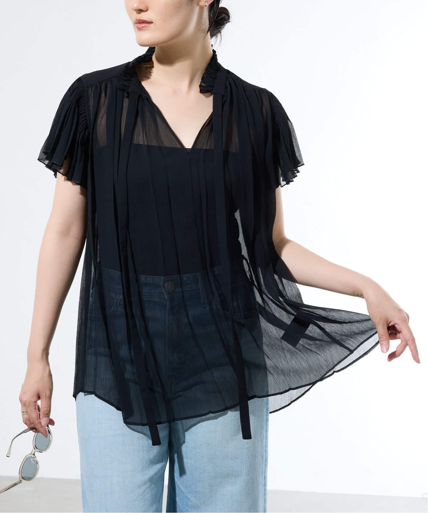 【未使用タグ付】L’UNE/IENA CHIFFON BL / シフォンブラウス シフォンデニムロングブラウス KANSAI BIS(カンサイビス) 公式ストア トップス