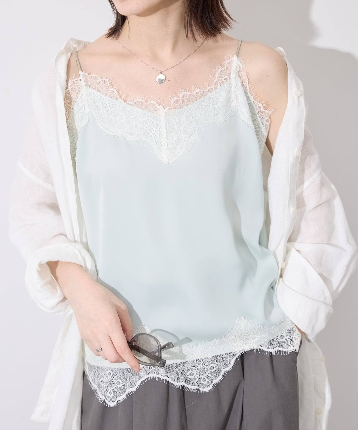 セットアップ対応可/新色/追加5》サテンレースキャミソール 