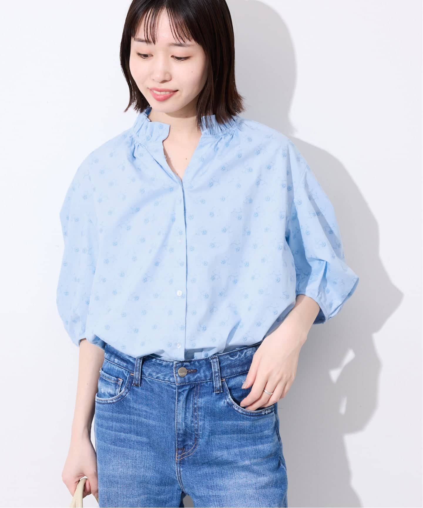 WEB・一部店舗限定》フラワー刺繍5分袖ブラウス（シャツ／ブラウス