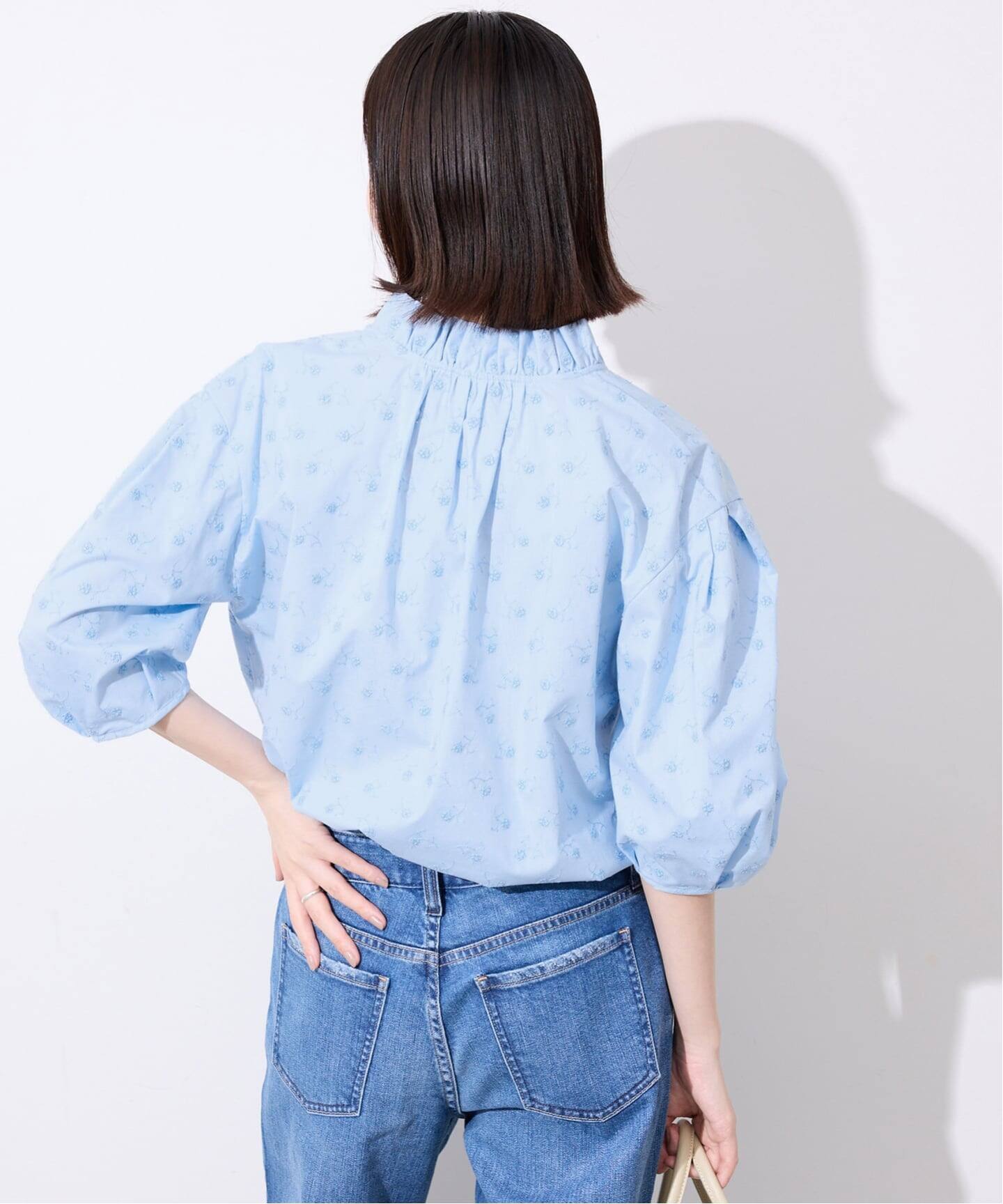 WEB・一部店舗限定》フラワー刺繍5分袖ブラウス（シャツ／ブラウス 