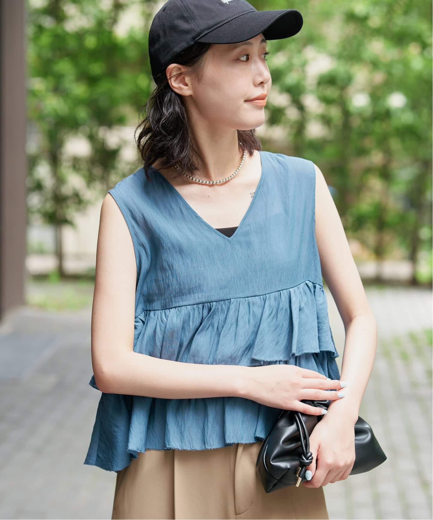 WEB限定カラーあり》2WAYペプラムフリル ノースリーブブラウス（シャツ