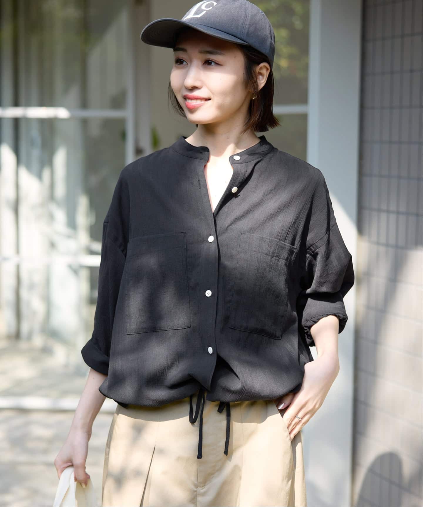 IENA 麻ストライプシャツ ブラック tops-02511 ピンストライプ オーバー シャツ ホワイト ブラック | L