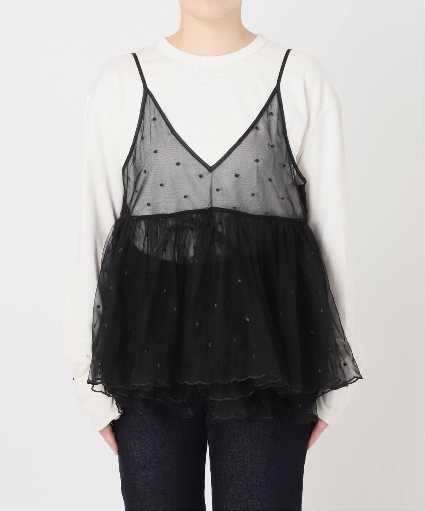 SLOBE IENA ドット刺しゅう　キャミソール　黒 予約》ドット刺しゅうギャザーキャミ（シャツ／ブラウス）｜SLOBE IENA