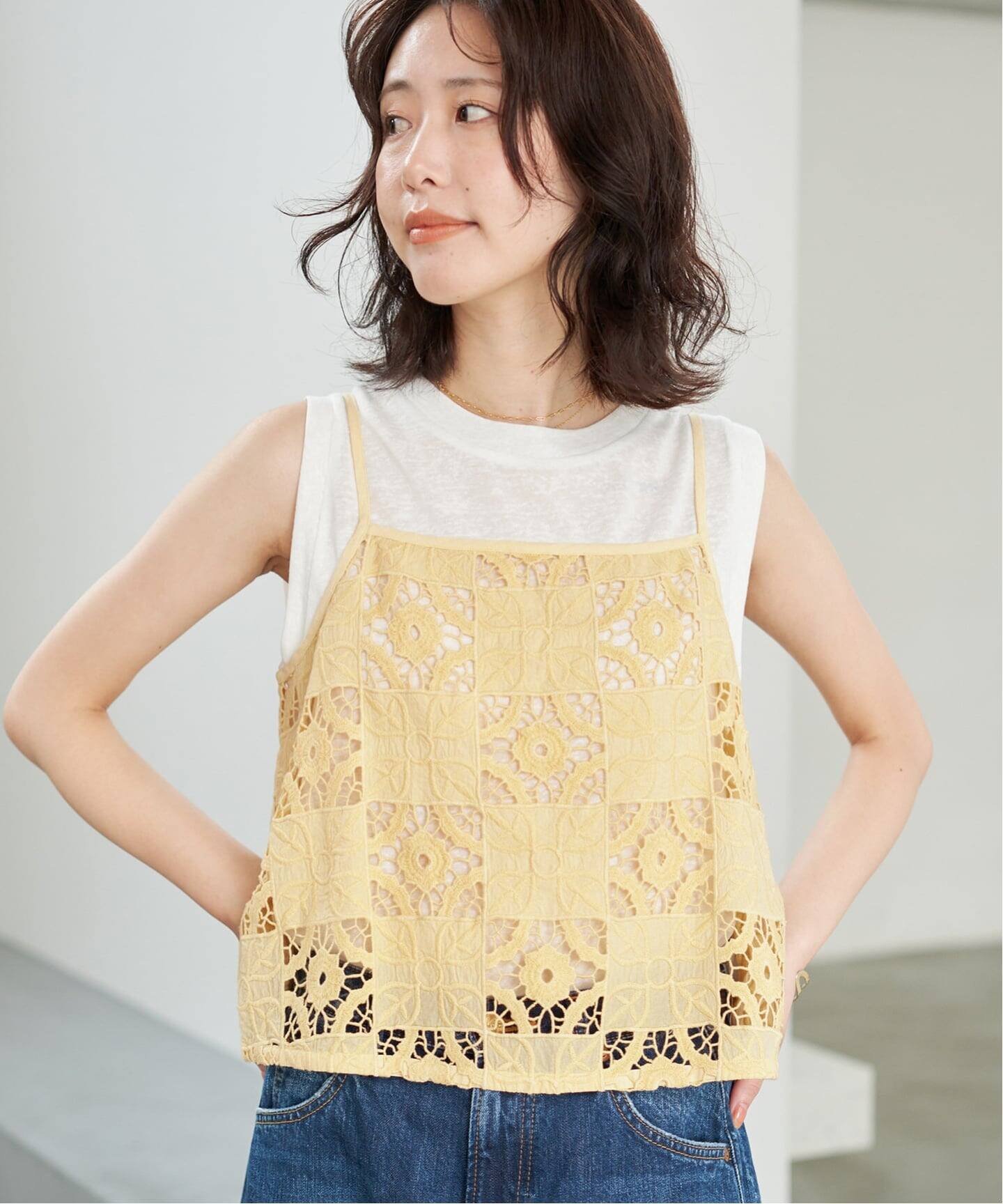 予約》Indiaスクエア刺繍キャミ（キャミソール）｜SLOBE IENA