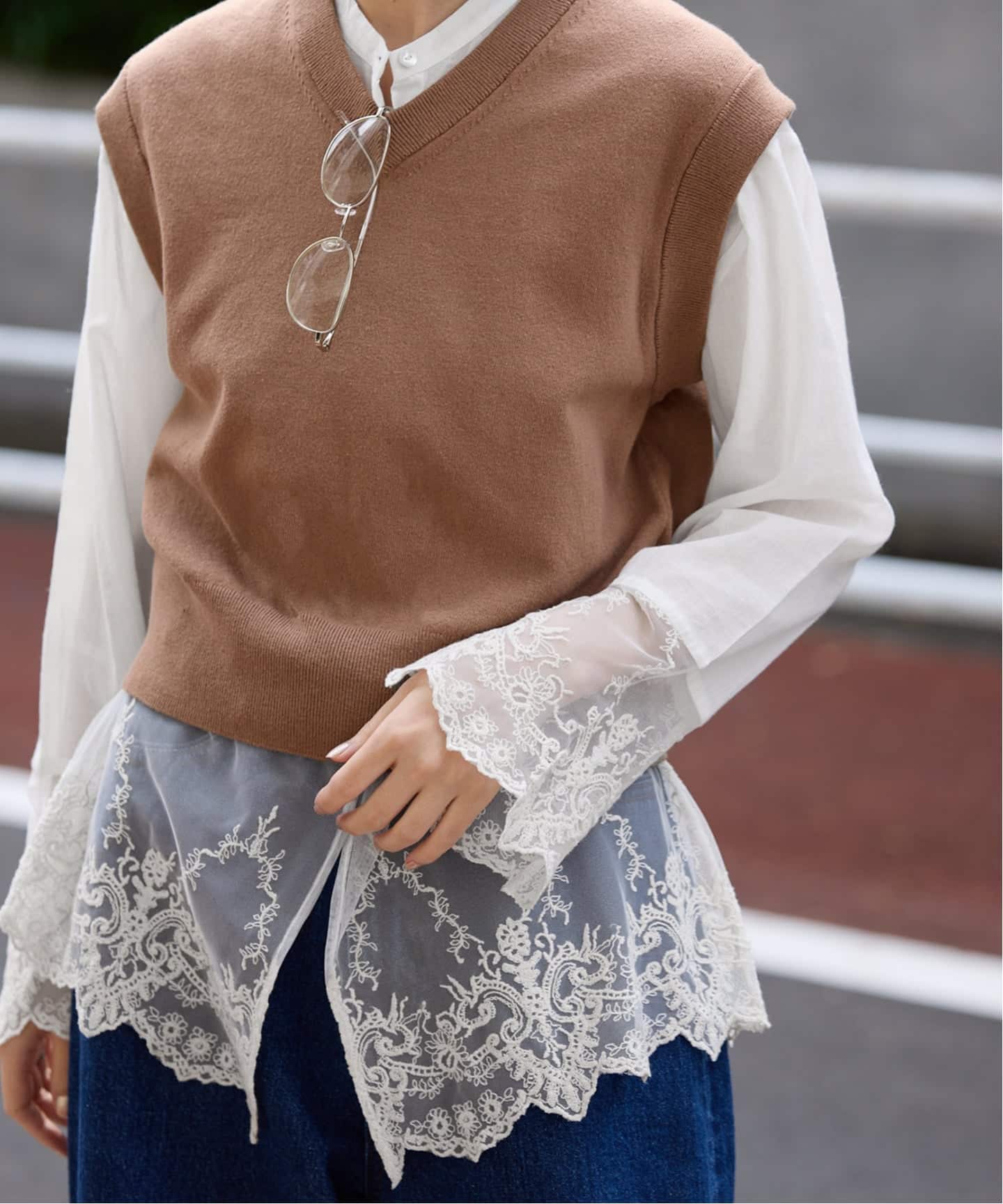 IENA イエナ チュールレースバンドカラーシャツ 36 IENA（イエナ）の「チュールレースバンドカラーシャツ◇（シャツ