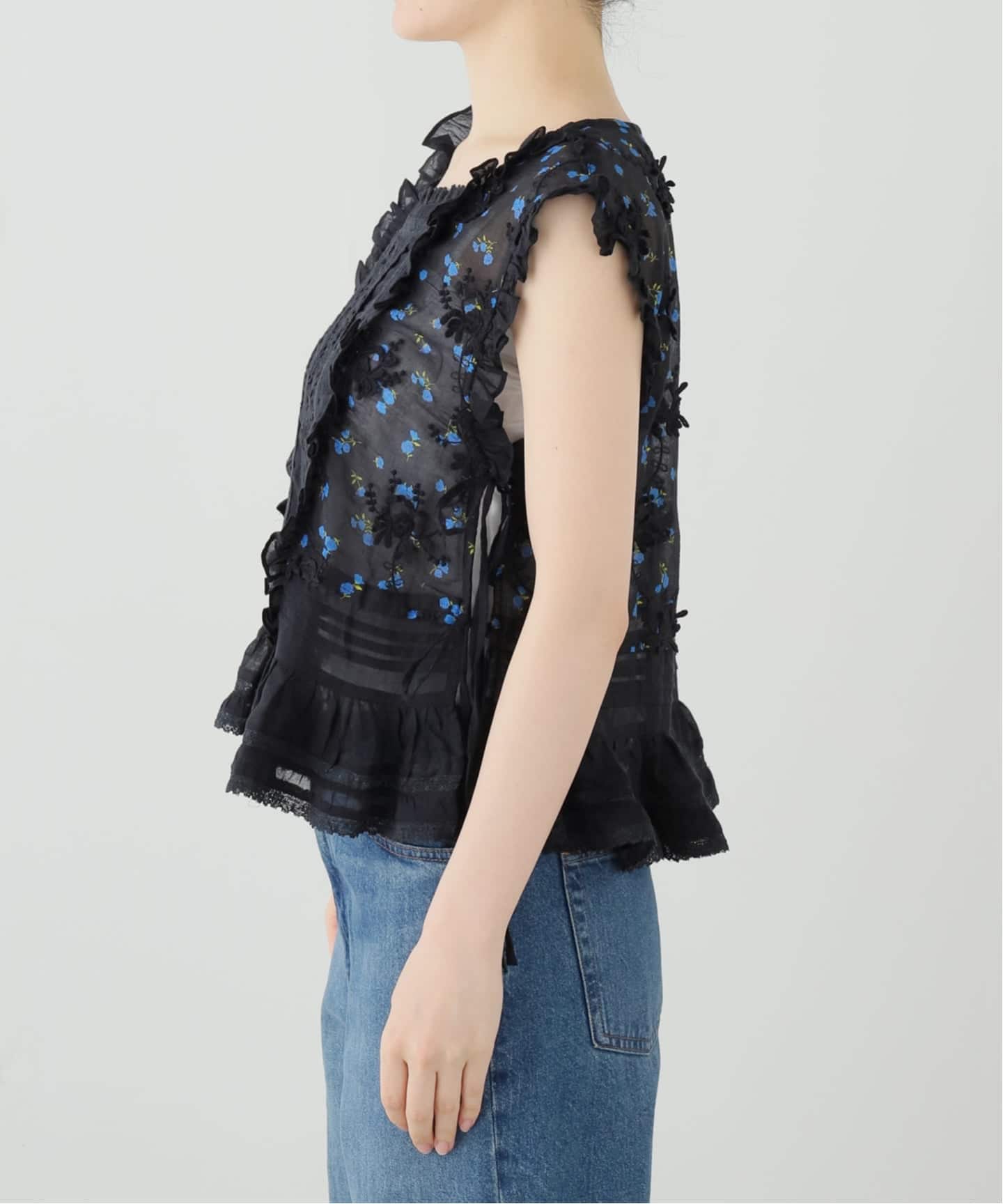 crinkle crinkle crinkle sheer flower vest blouse CC-4535（シャツ