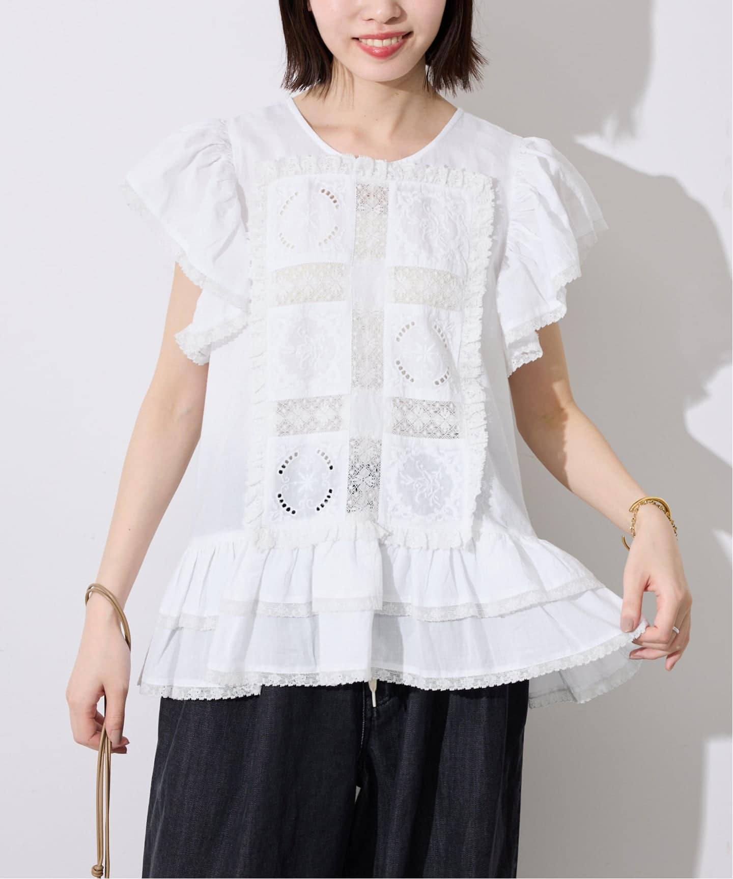 最終お値下げ！スローブイエcrinklecrinklecrinkle ブラウス crinkle crinkle crinkle SLOBE別注 front tapestry 2way blouse