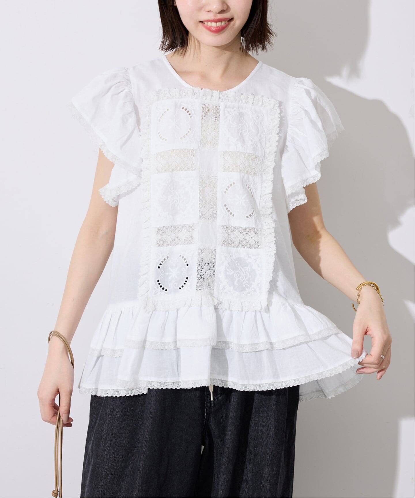 crinkle crinkle crinkle SLOBE別注 front tapestry 2way blouse 