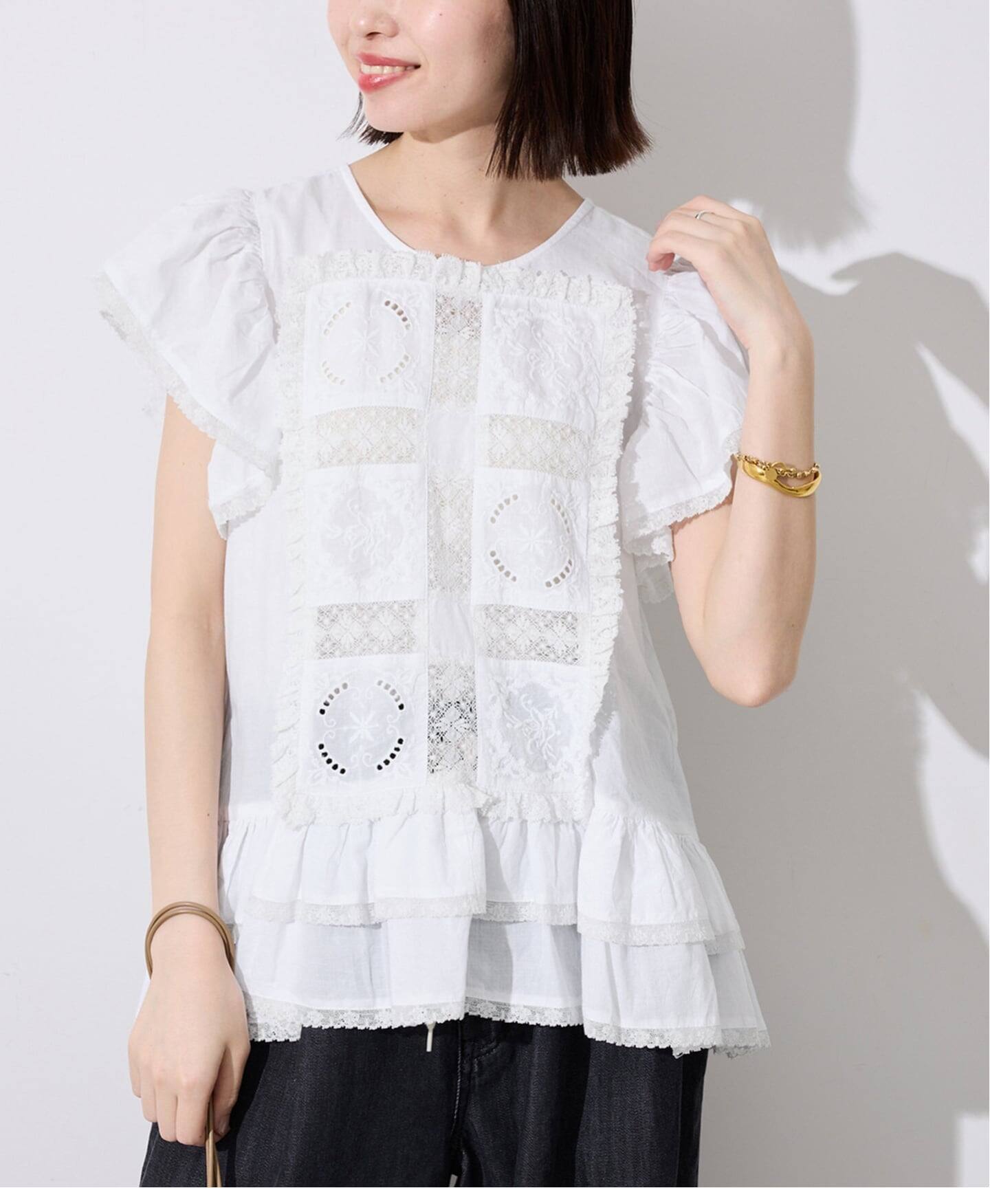 crinkle crinkle crinkle SLOBE別注 front tapestry 2way blouse 