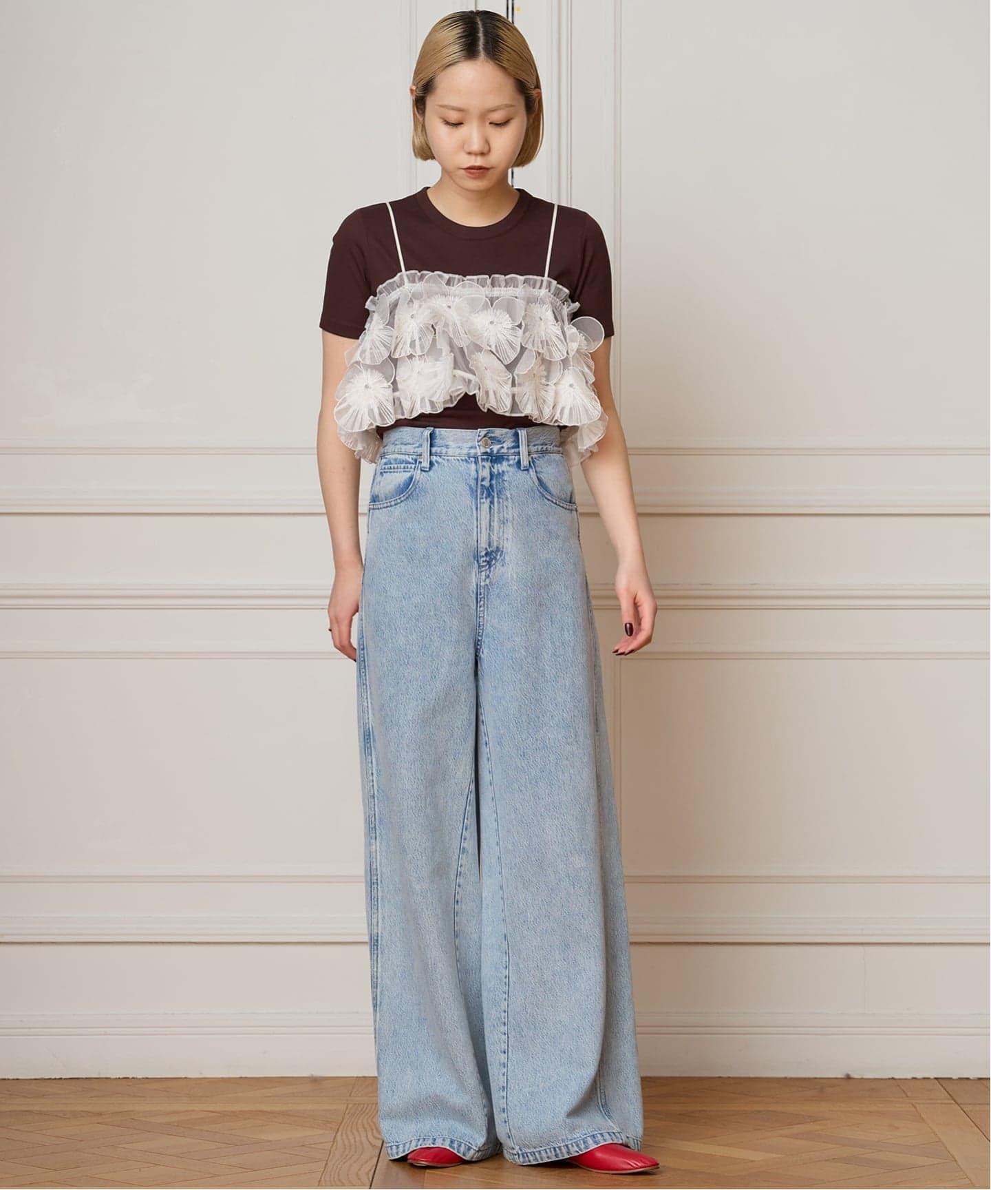 IENA LA BOUCLE フラワーモチーフオーガンジーキャミ ¥40,700 IENA LA BOUCLE フラワーモチーフオーガンジーキャミ（キャミソール