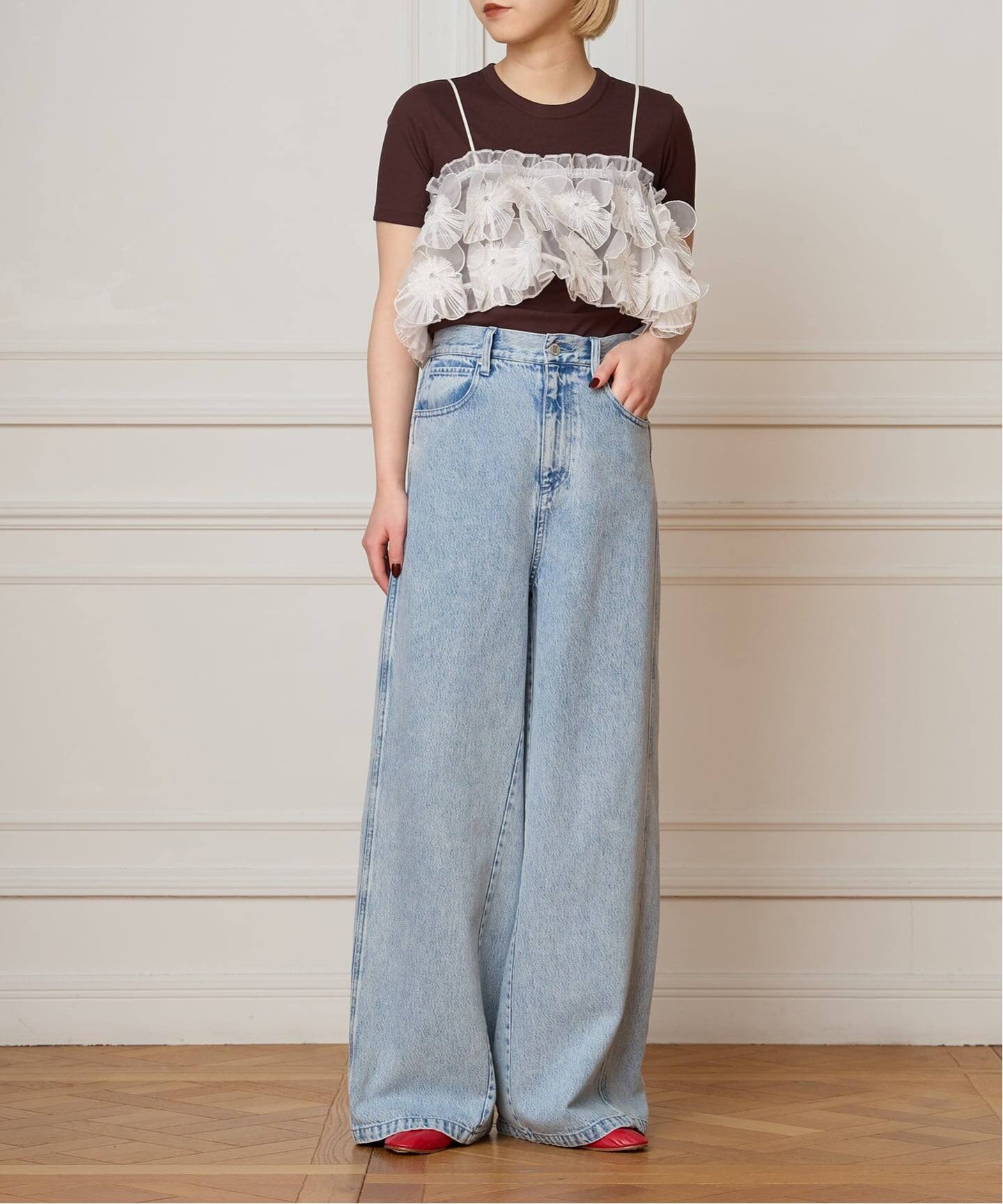 IENA LA BOUCLE フラワーモチーフオーガンジーキャミ（キャミソール