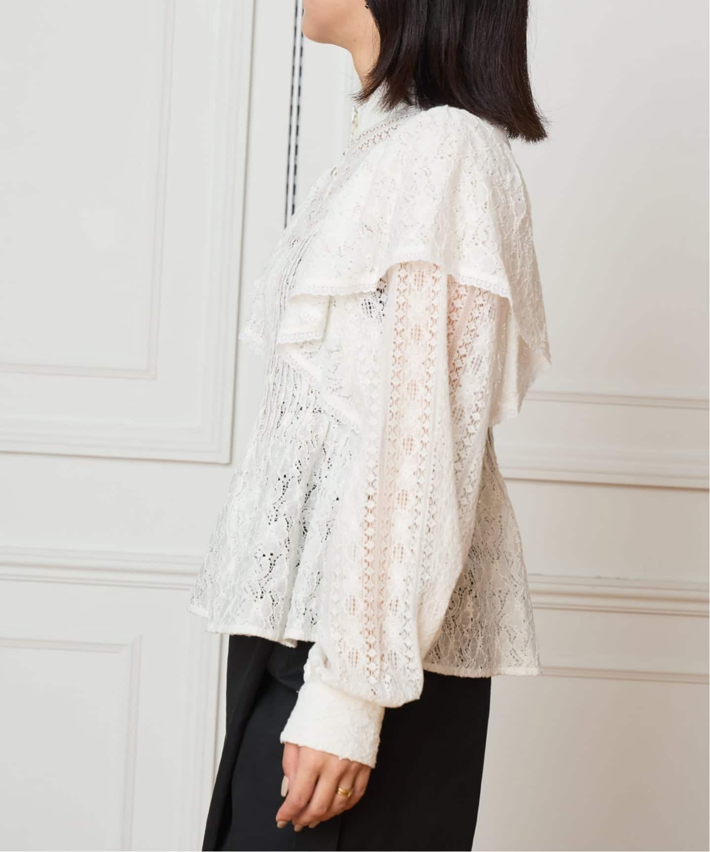 予約》IENA LA BOUCLE レースオンレースブラウス（シャツ／ブラウス