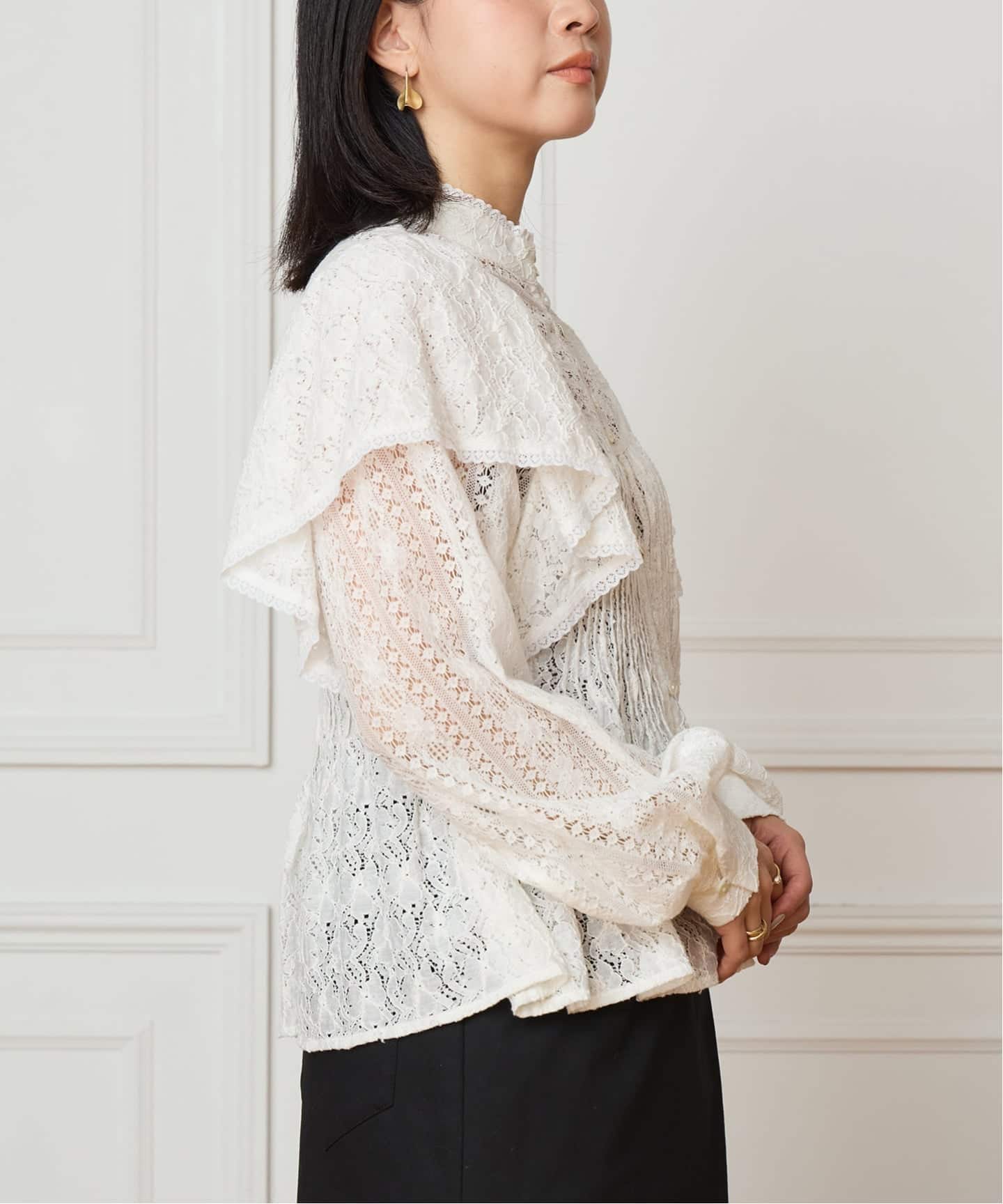 予約》IENA LA BOUCLE レースオンレースブラウス（シャツ／ブラウス