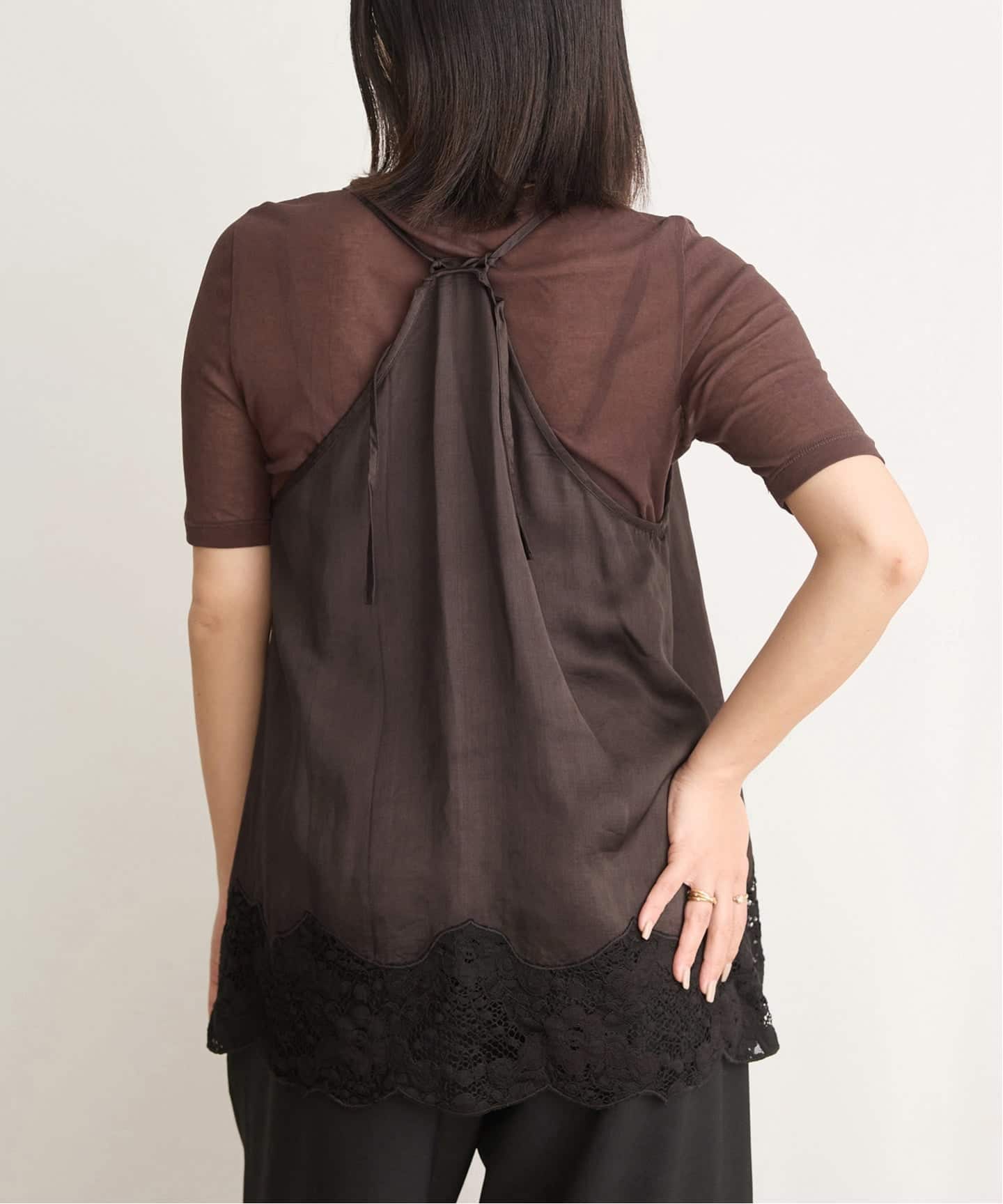 IENA LA BOUCLE R/Lサテンレースコンビキャミソール（キャミソール