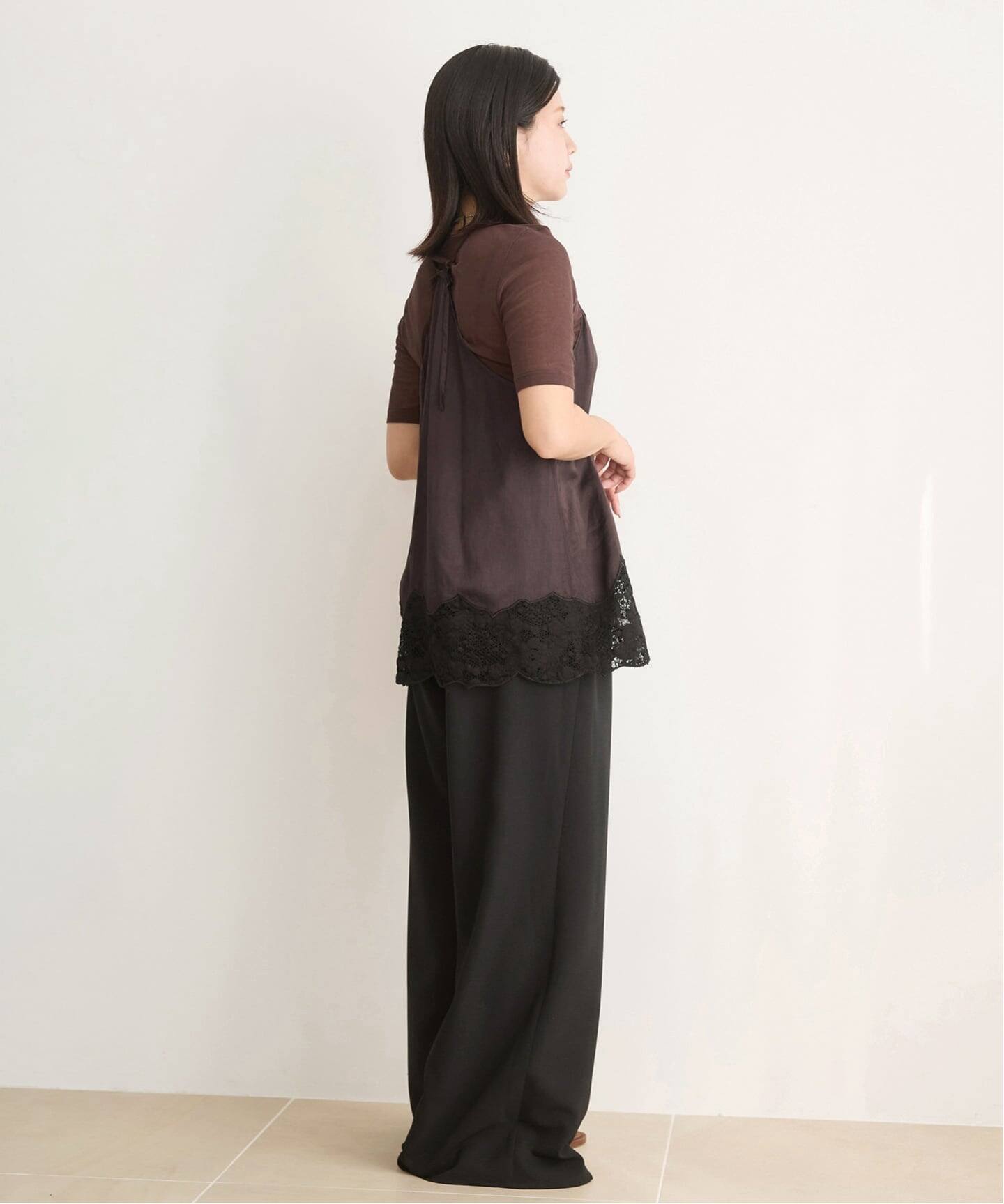 IENA LA BOUCLE R/Lサテンレースコンビキャミソール（キャミソール