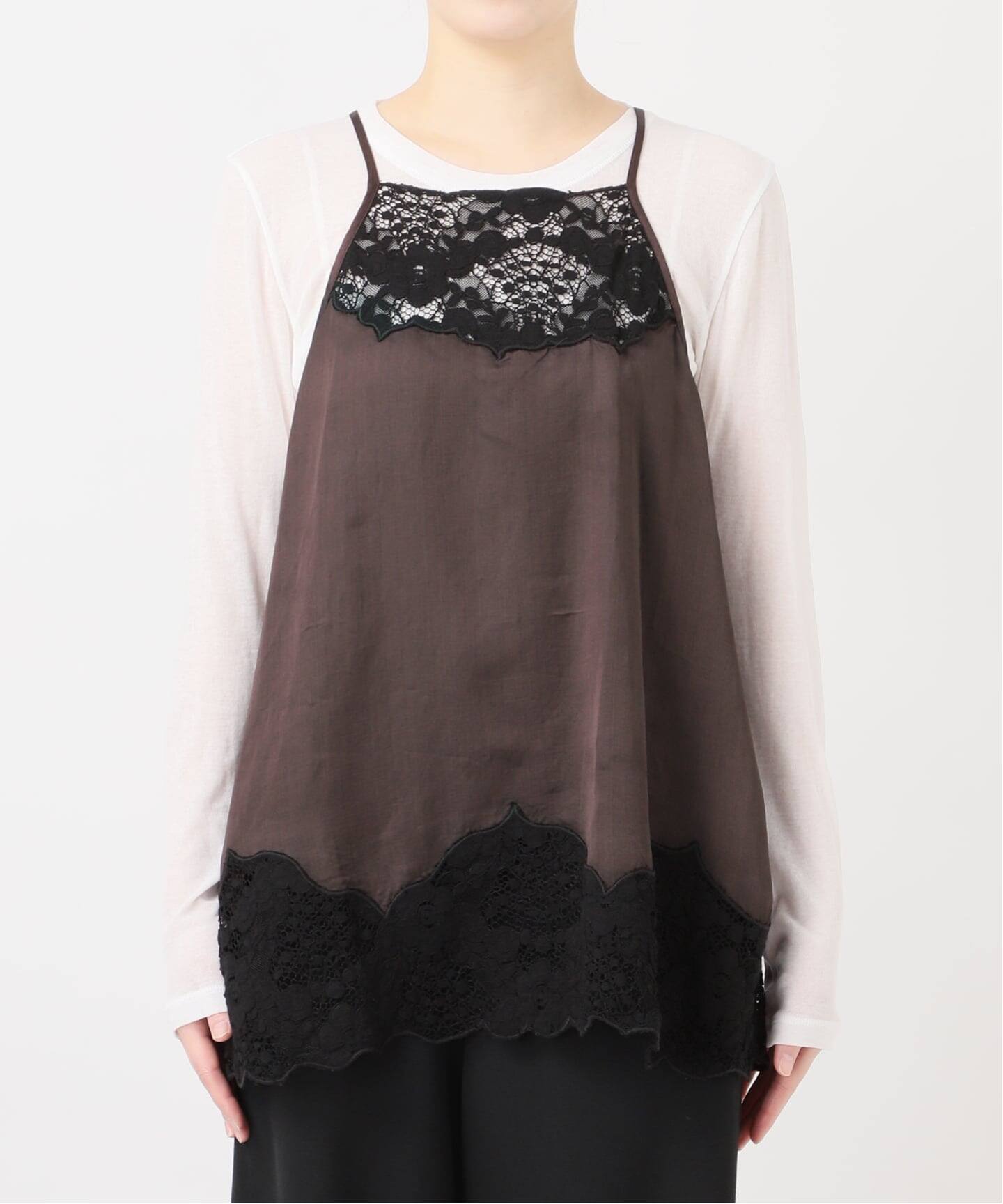 IENA LA BOUCLE R/Lサテンレースコンビキャミソール（キャミソール 