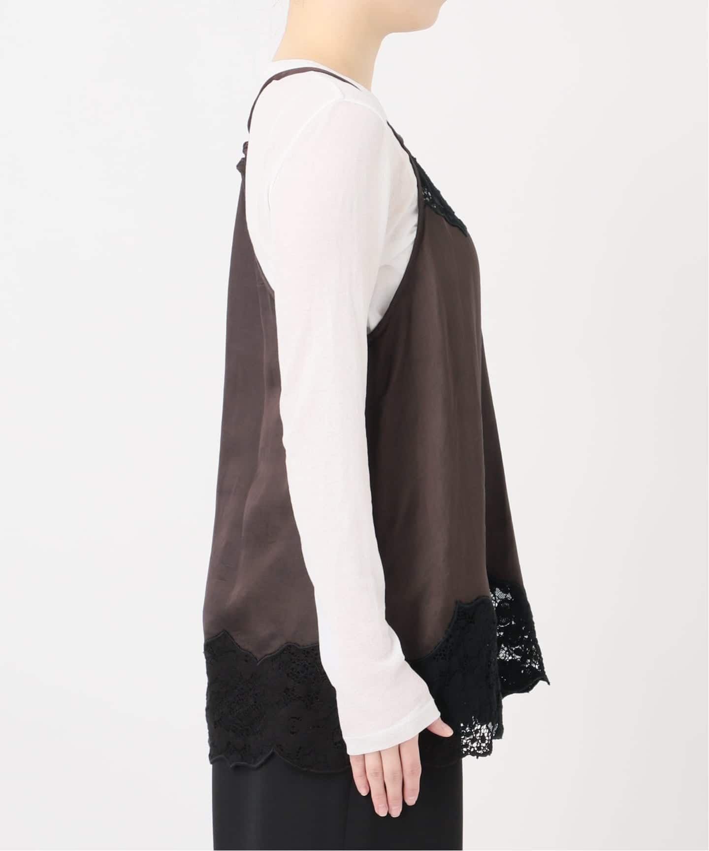 IENA LA BOUCLE R/Lサテンレースコンビキャミソール（キャミソール