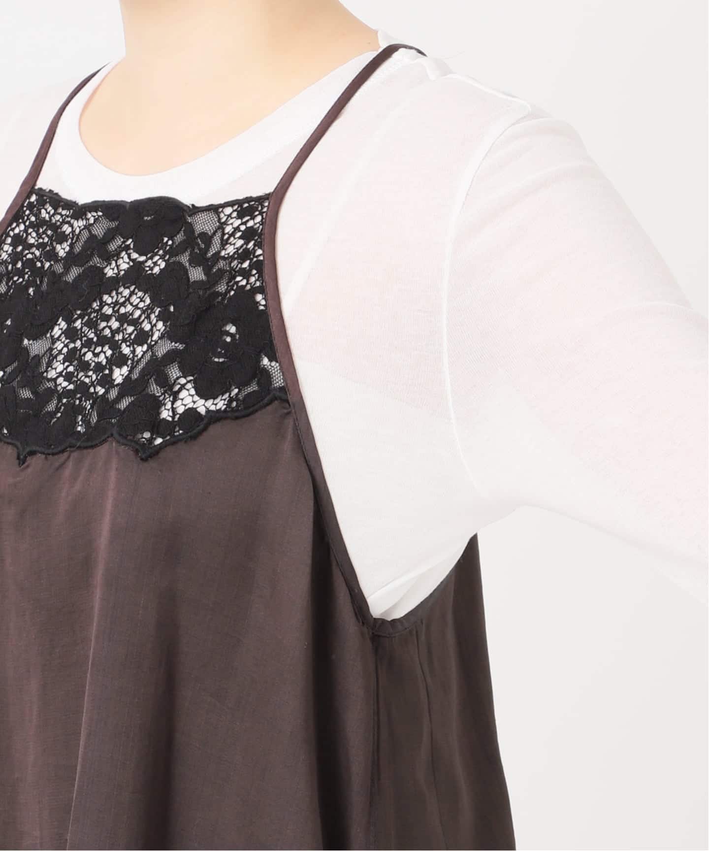 IENA LA BOUCLE R/Lサテンレースコンビキャミソール（キャミソール