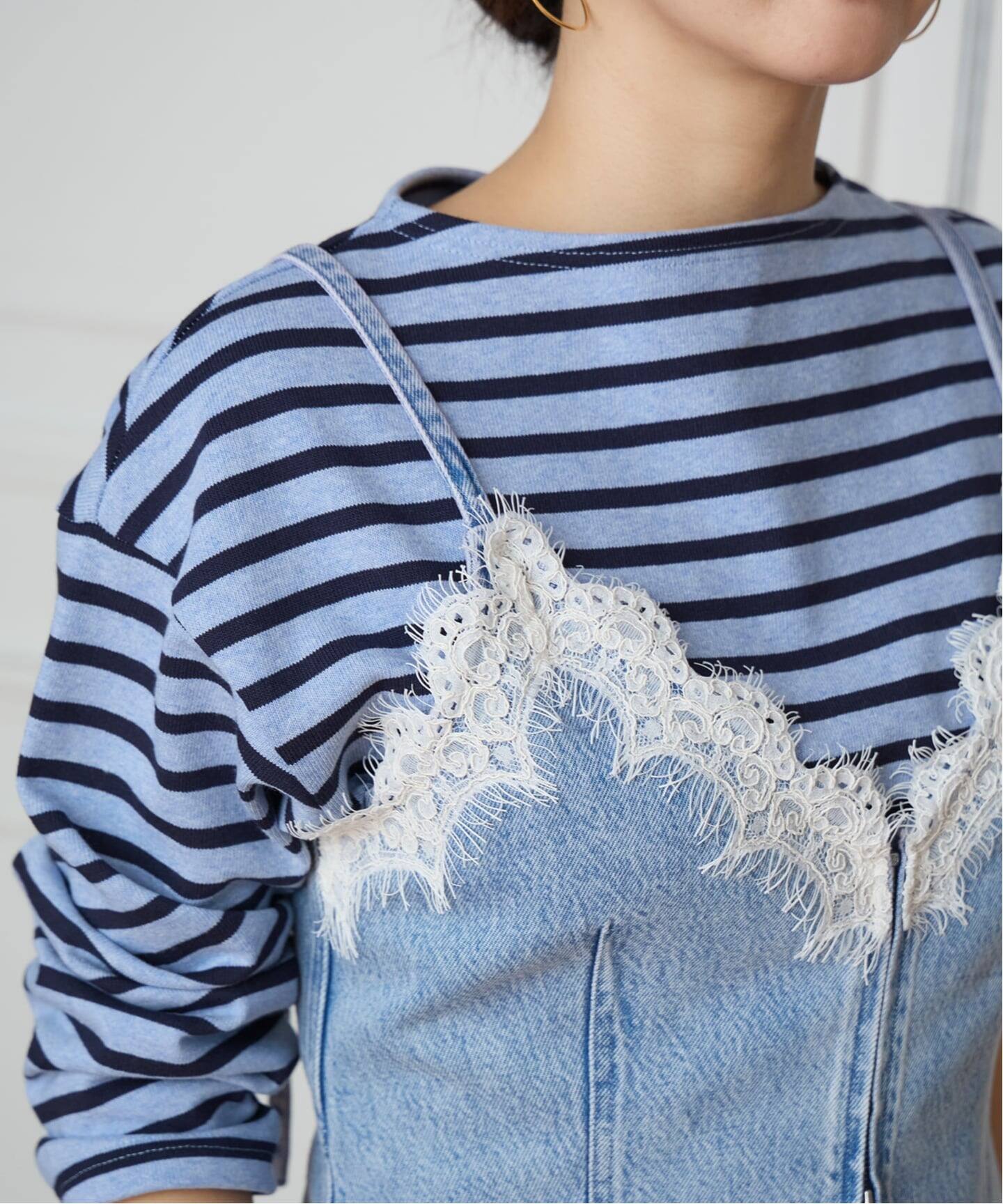 IENA LA BOUCLE ソフトデニムレースコンビキャミソール（キャミソール