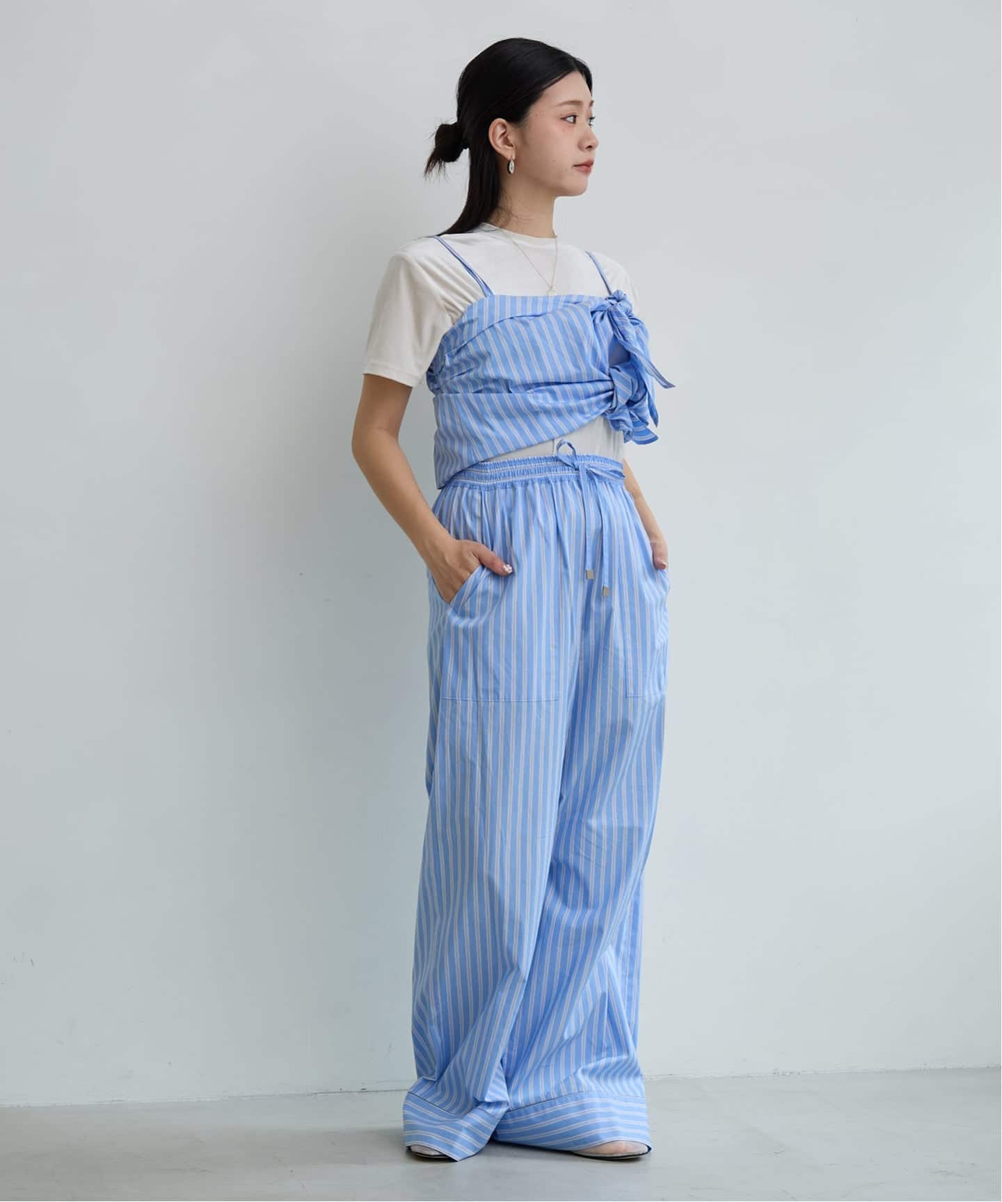 IENA LA BOUCLE コットンストライプリボンキャミソール（キャミソール