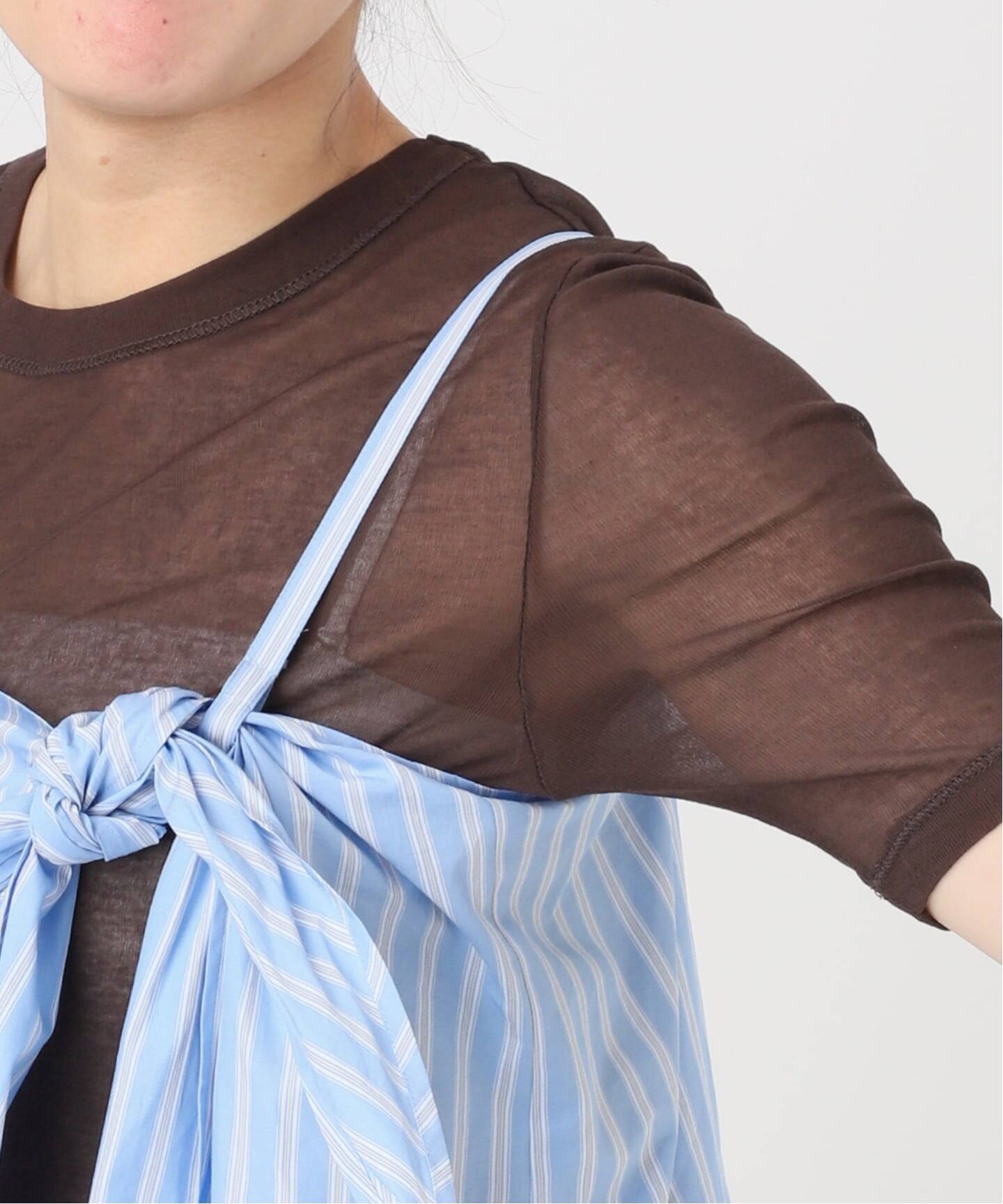 IENA LA BOUCLE コットンストライプリボンキャミソール（キャミソール 