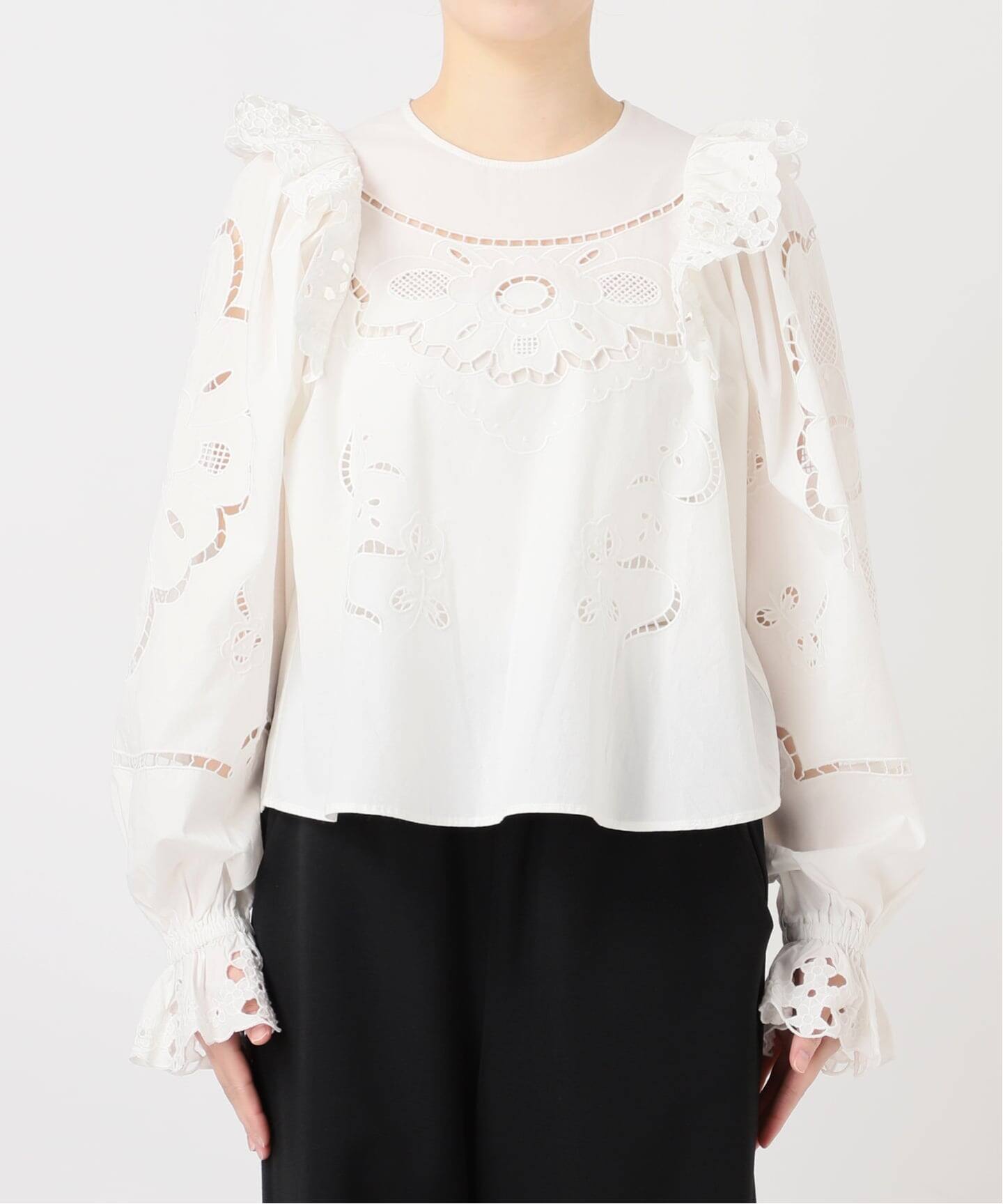 IENA LA BOUCLE カットワークブロードブラウス（シャツ／ブラウス