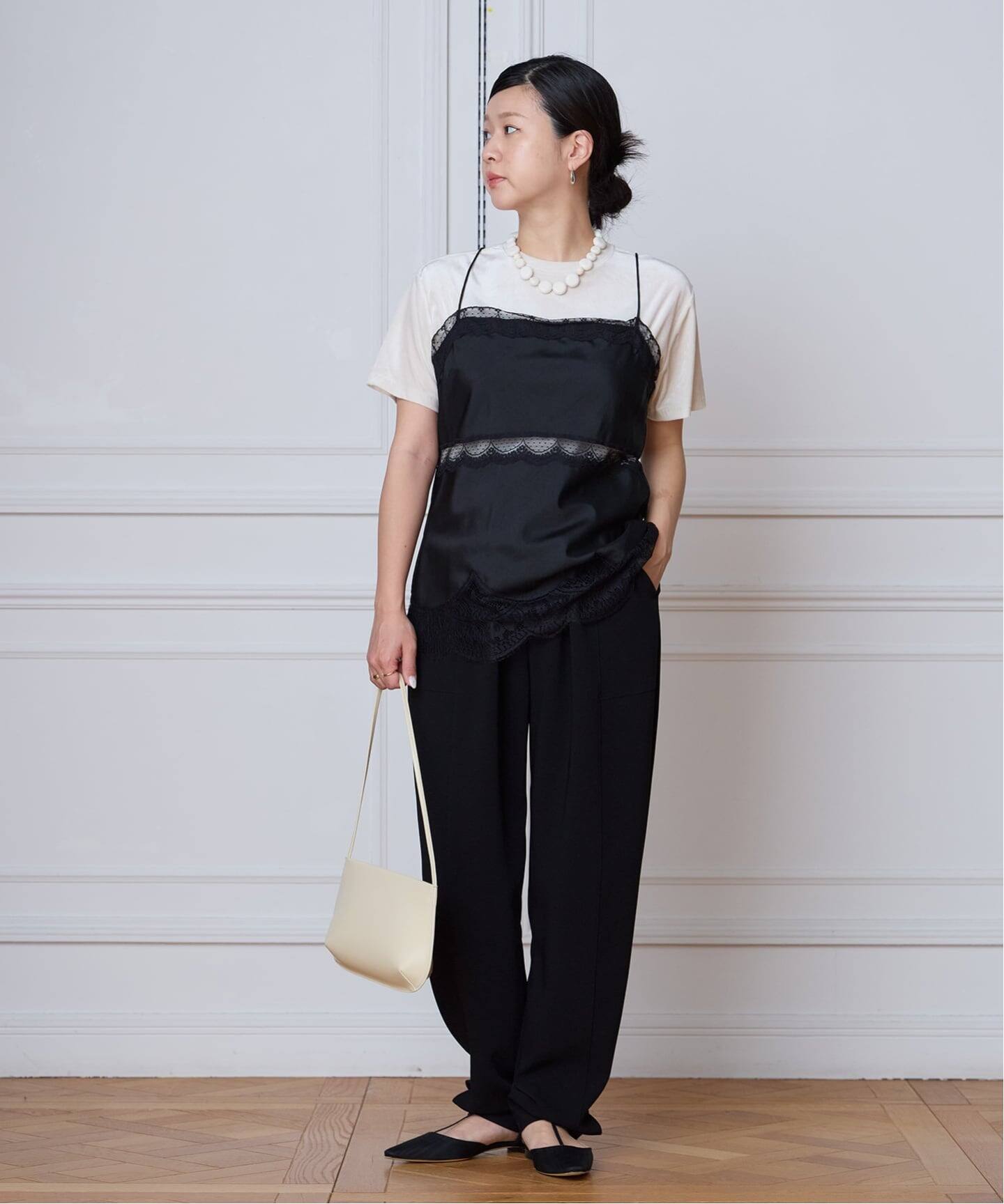 IENA LA BOUCLE サテンレースコンビキャミソール（キャミソール 