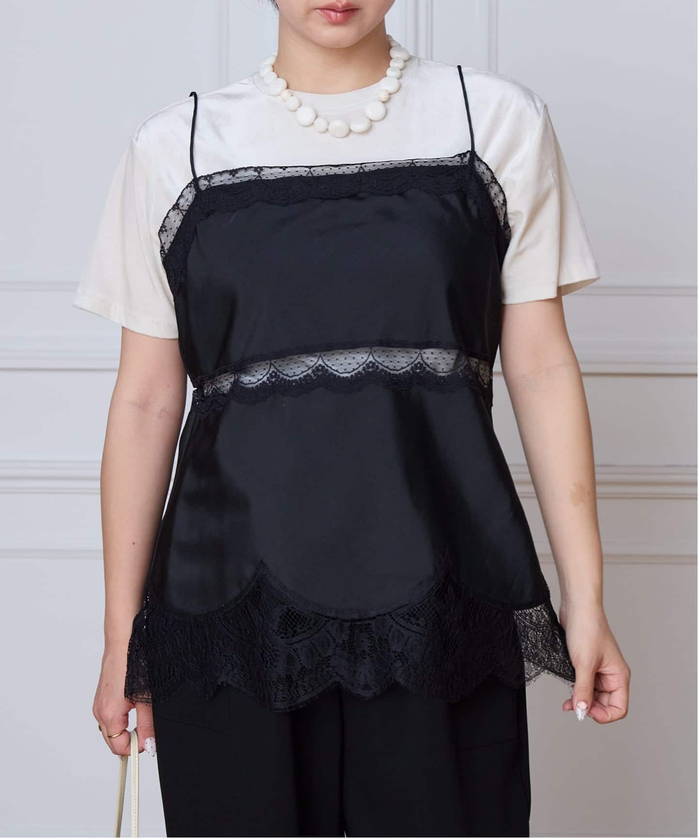 IENA LA BOUCLE サテンレースコンビキャミソール（キャミソール