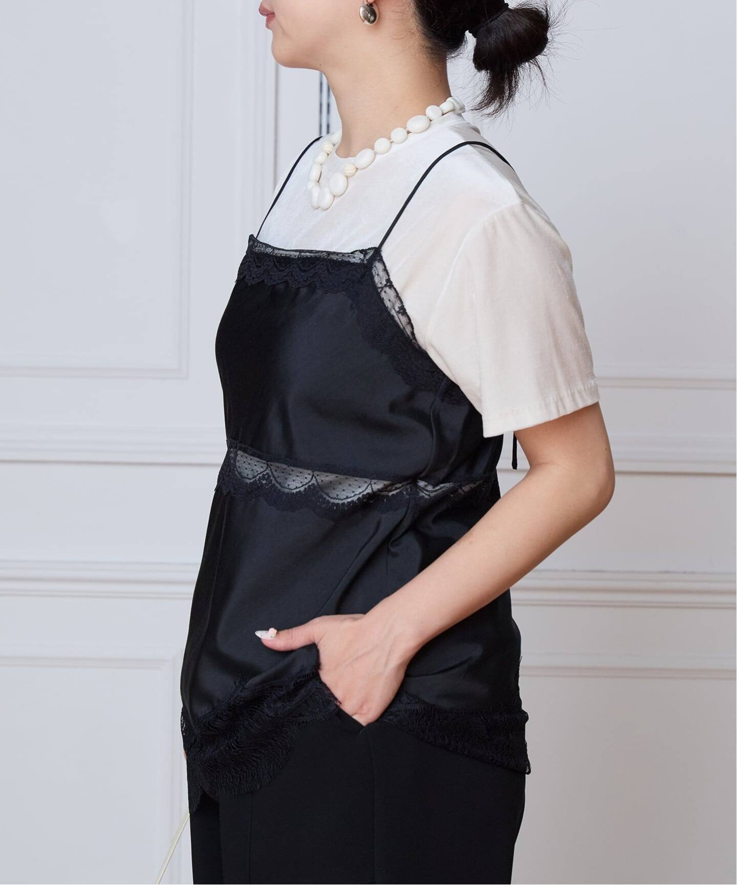 IENA LA BOUCLE サテンレースコンビキャミソール（キャミソール