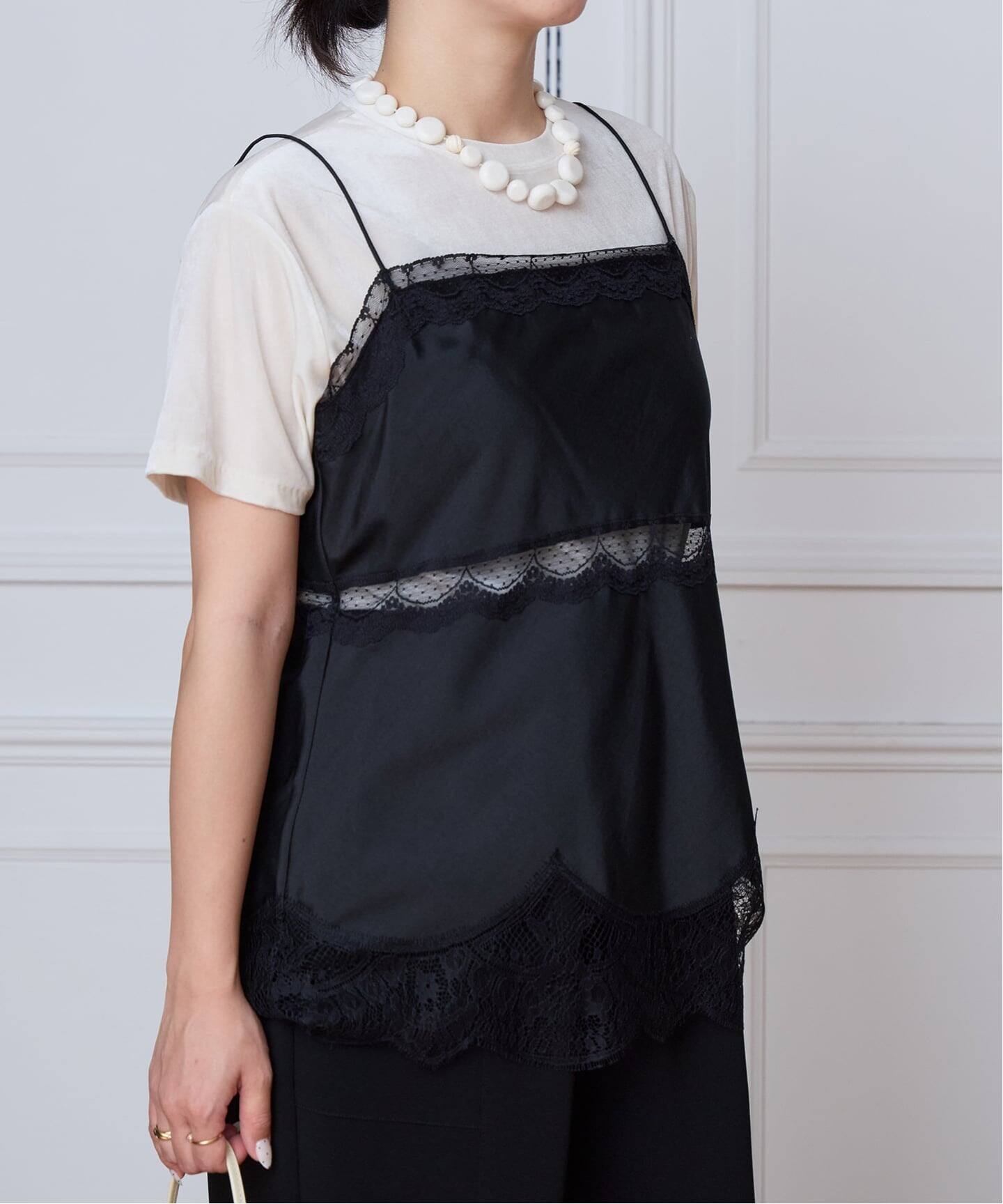 IENA LA BOUCLE サテンレースコンビキャミソール（キャミソール