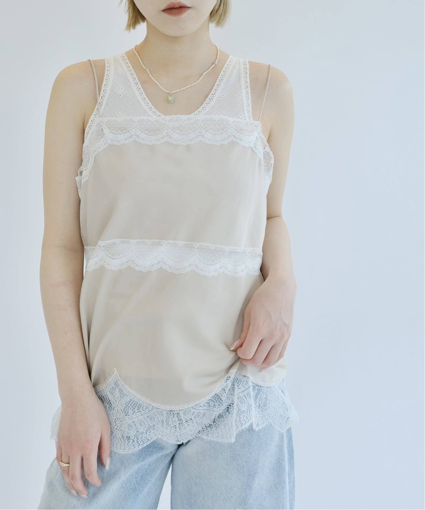 IENA LA BOUCLE サテンレースコンビキャミソール（キャミソール