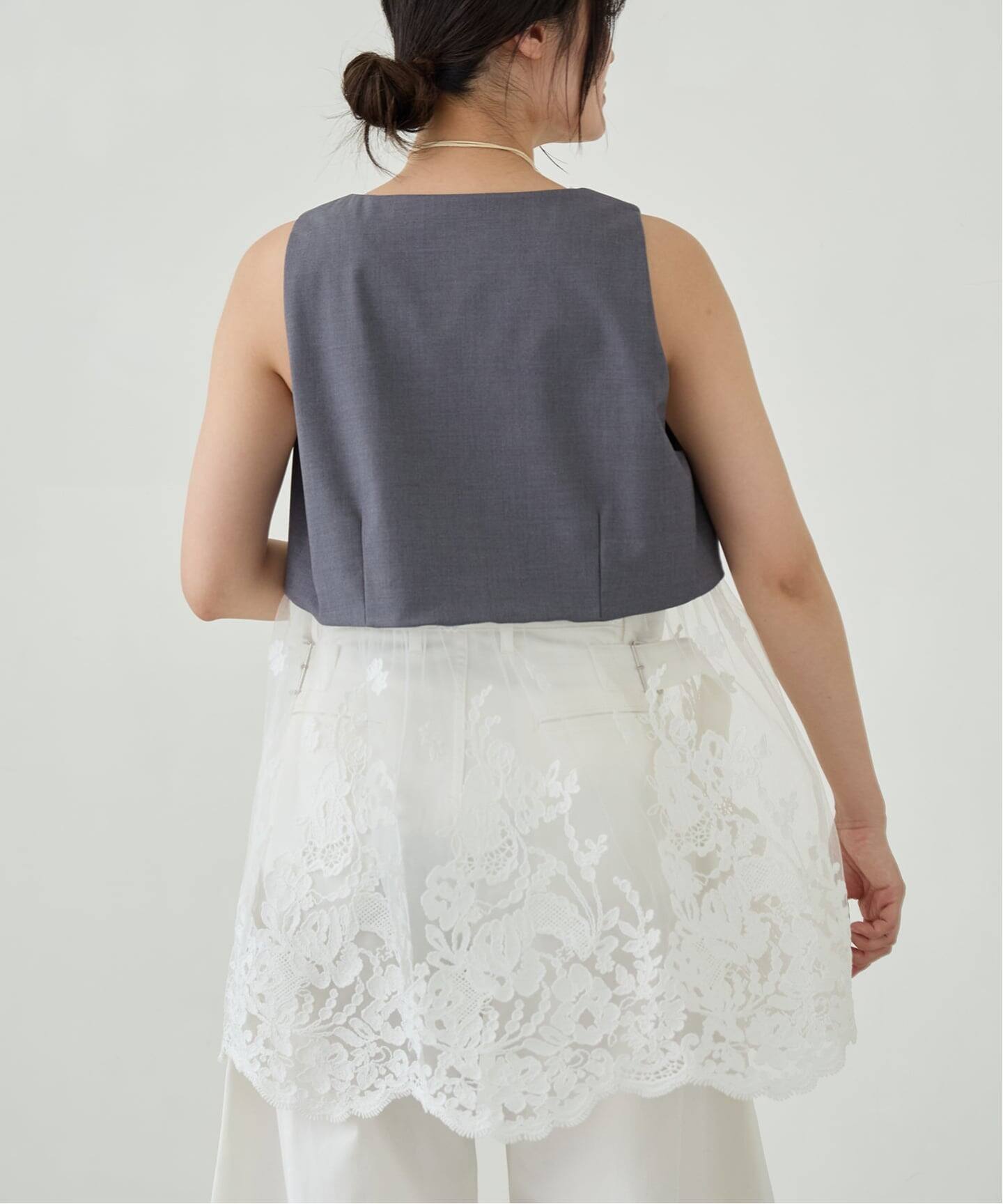 予約》IENA LA BOUCLE チュールレースノースリーブベスト(ベスト 予約》IENA LA BOUCLE チュールレースノースリーブベスト(ベスト