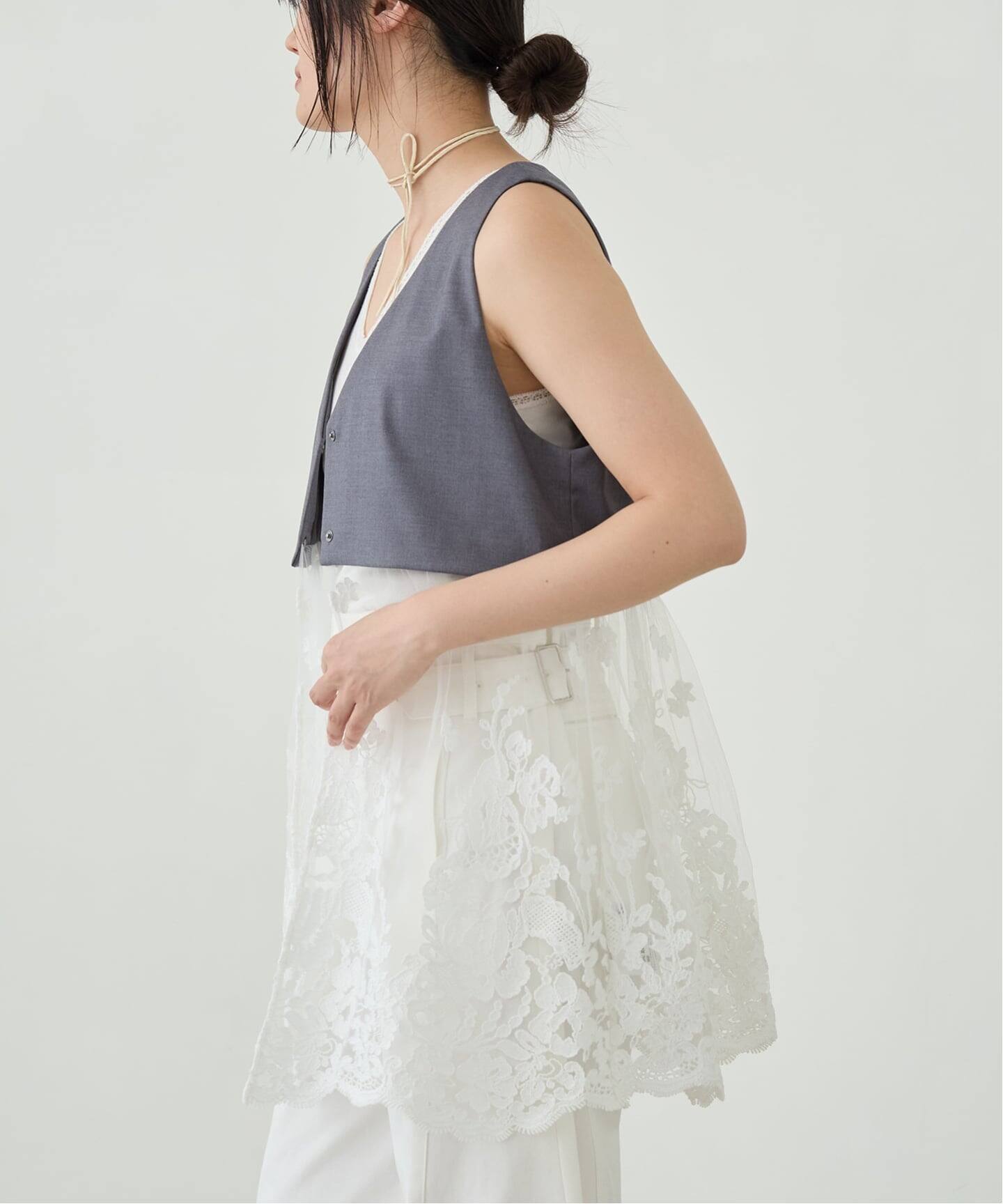 イエナ チュールレースノースリーブベスト 予約》IENA LA BOUCLE チュールレースノースリーブベスト（ベスト