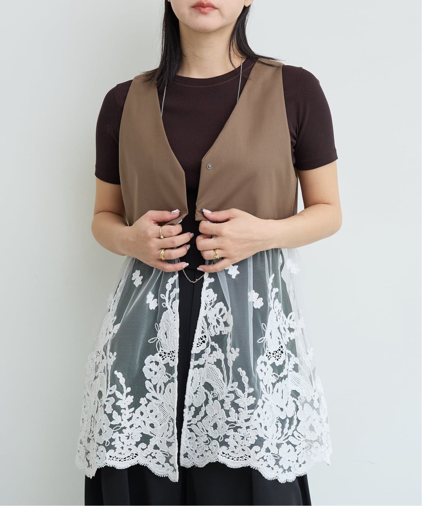 予約》IENA LA BOUCLE チュールレースノースリーブベスト（ベスト