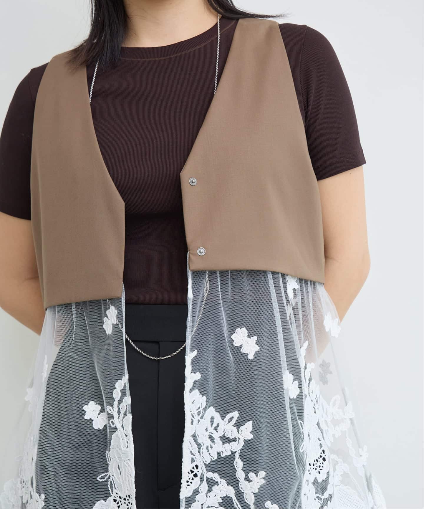 予約》IENA LA BOUCLE チュールレースノースリーブベスト（ベスト