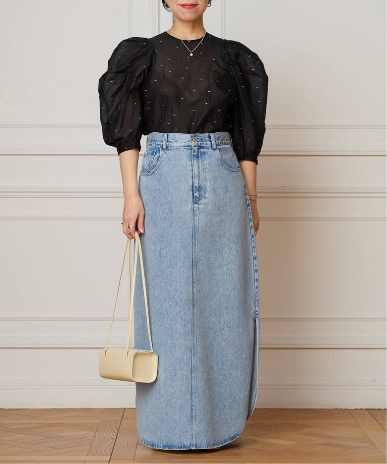 追加》IENA LA BOUCLE コットンオーガンザエンブロイダリーパフィー 
