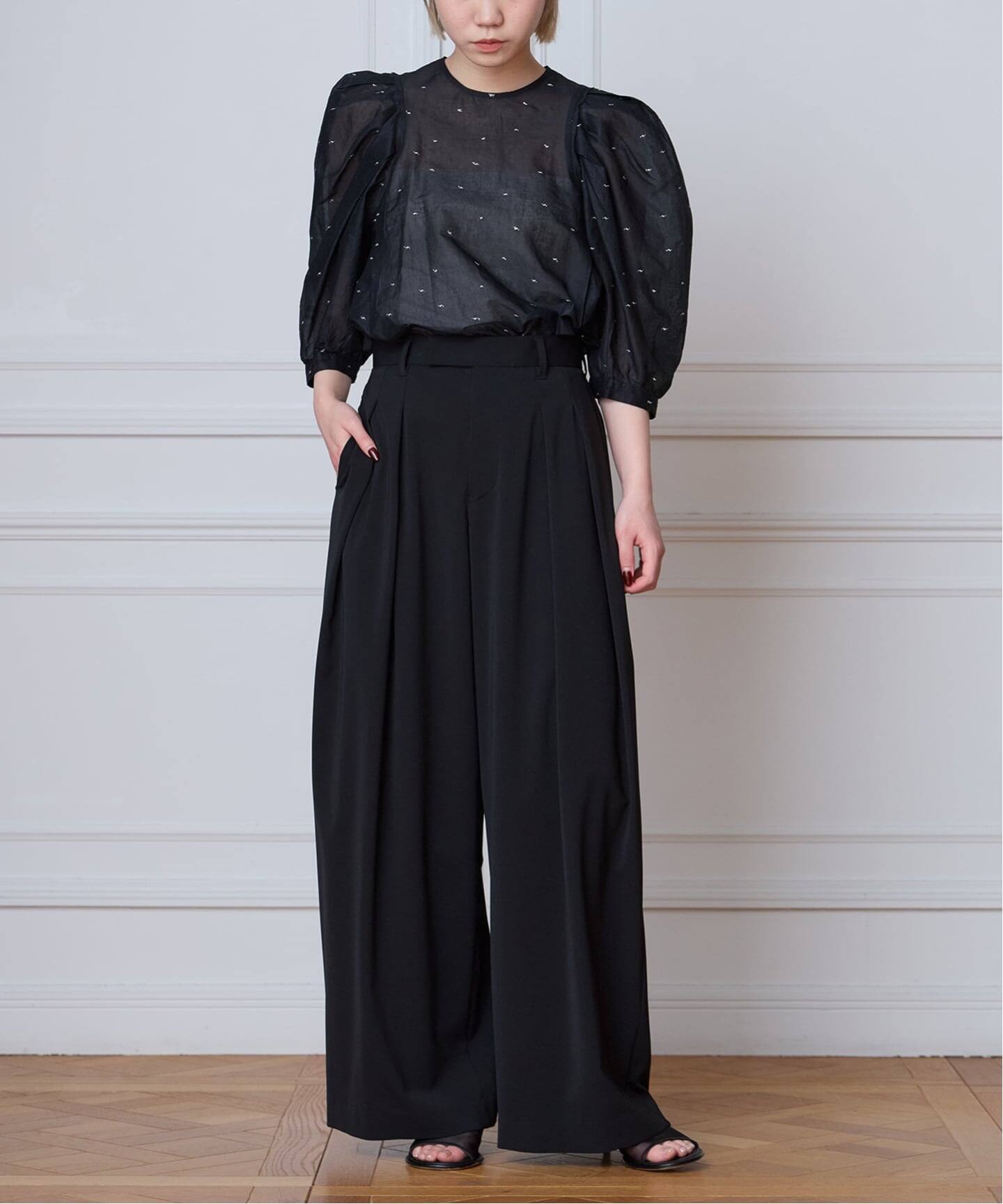 追加》IENA LA BOUCLE コットンオーガンザエンブロイダリーパフィー