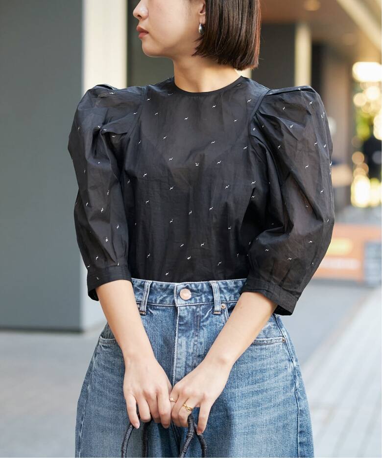 追加》IENA LA BOUCLE コットンオーガンザエンブロイダリーパフィー 
