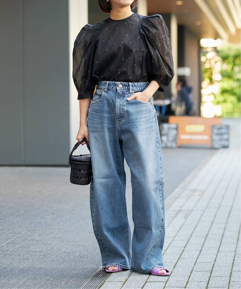 追加》IENA LA BOUCLE コットンオーガンザエンブロイダリーパフィー 