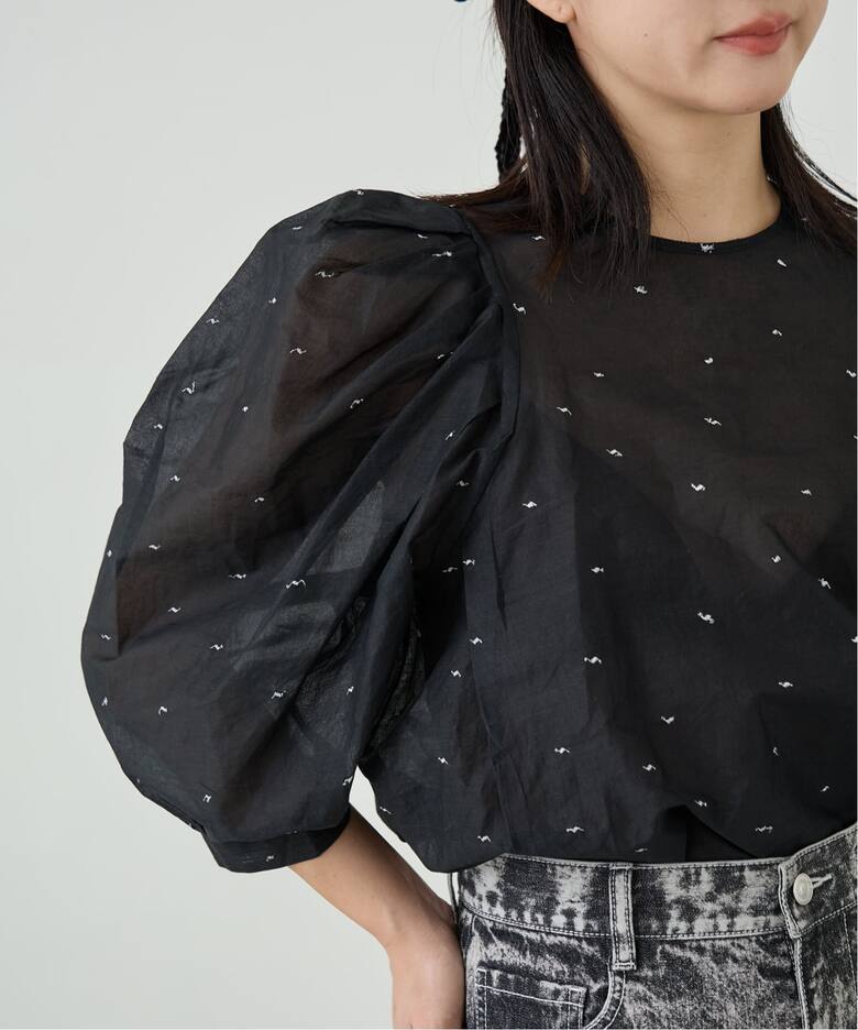 追加》IENA LA BOUCLE コットンオーガンザエンブロイダリーパフィー 