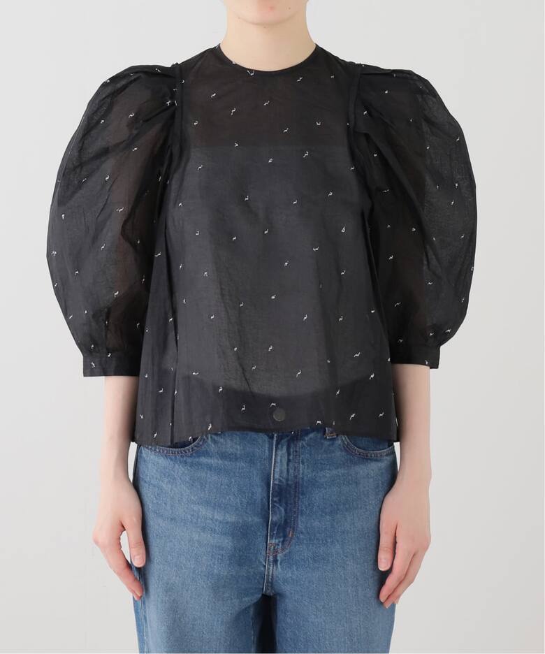 追加》IENA LA BOUCLE コットンオーガンザエンブロイダリーパフィー 