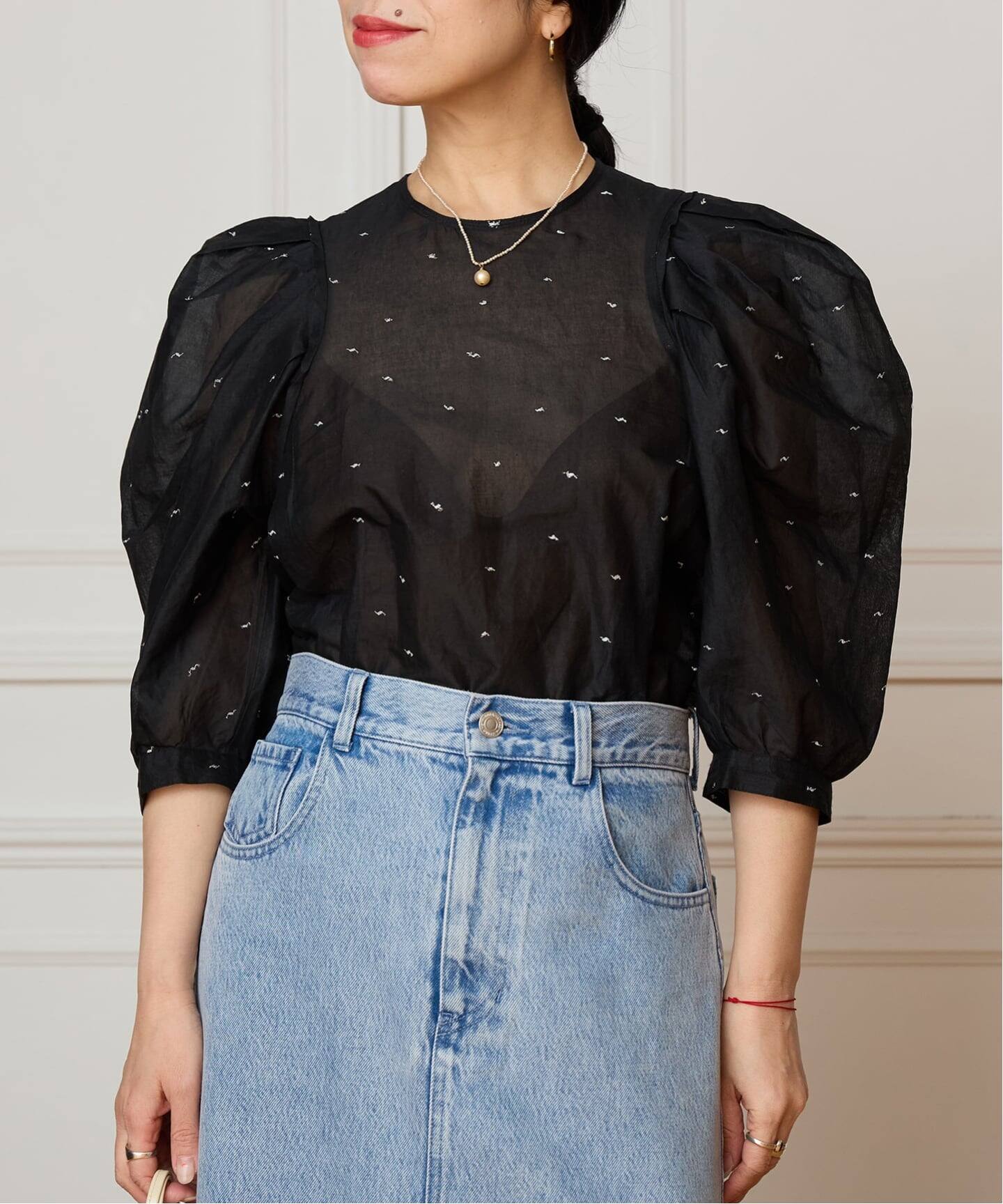 追加》IENA LA BOUCLE コットンオーガンザエンブロイダリーパフィー
