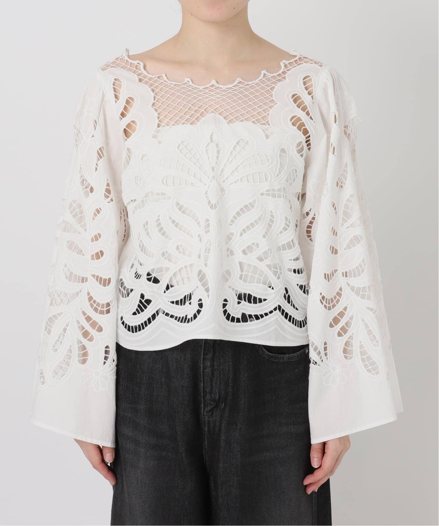 予約》IENA LA BOUCLE カットワーク刺繍ブラウス（シャツ／ブラウス