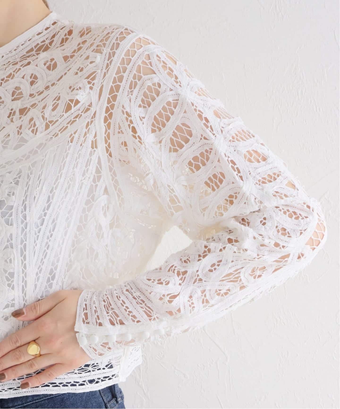 新品タグ付き IENA LA BOUCLE バテンレースブラウス ホワイト 追加予約》IENA LA BOUCLE バテンレースブラウス（シャツ／ブラウス